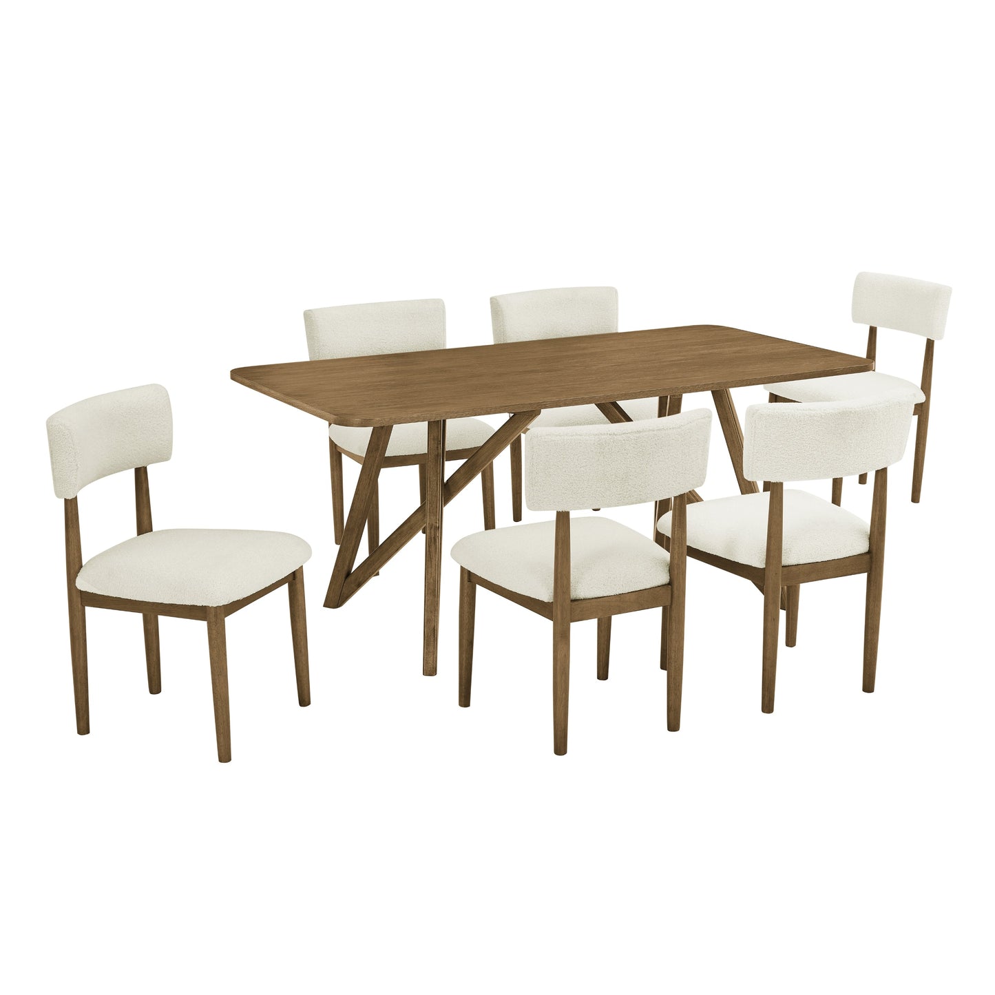Roundhill Furniture Axler 7-Piece Dining Set, Tripod-Cross Dining Table with 6 Stylish Chairs, Light Oak