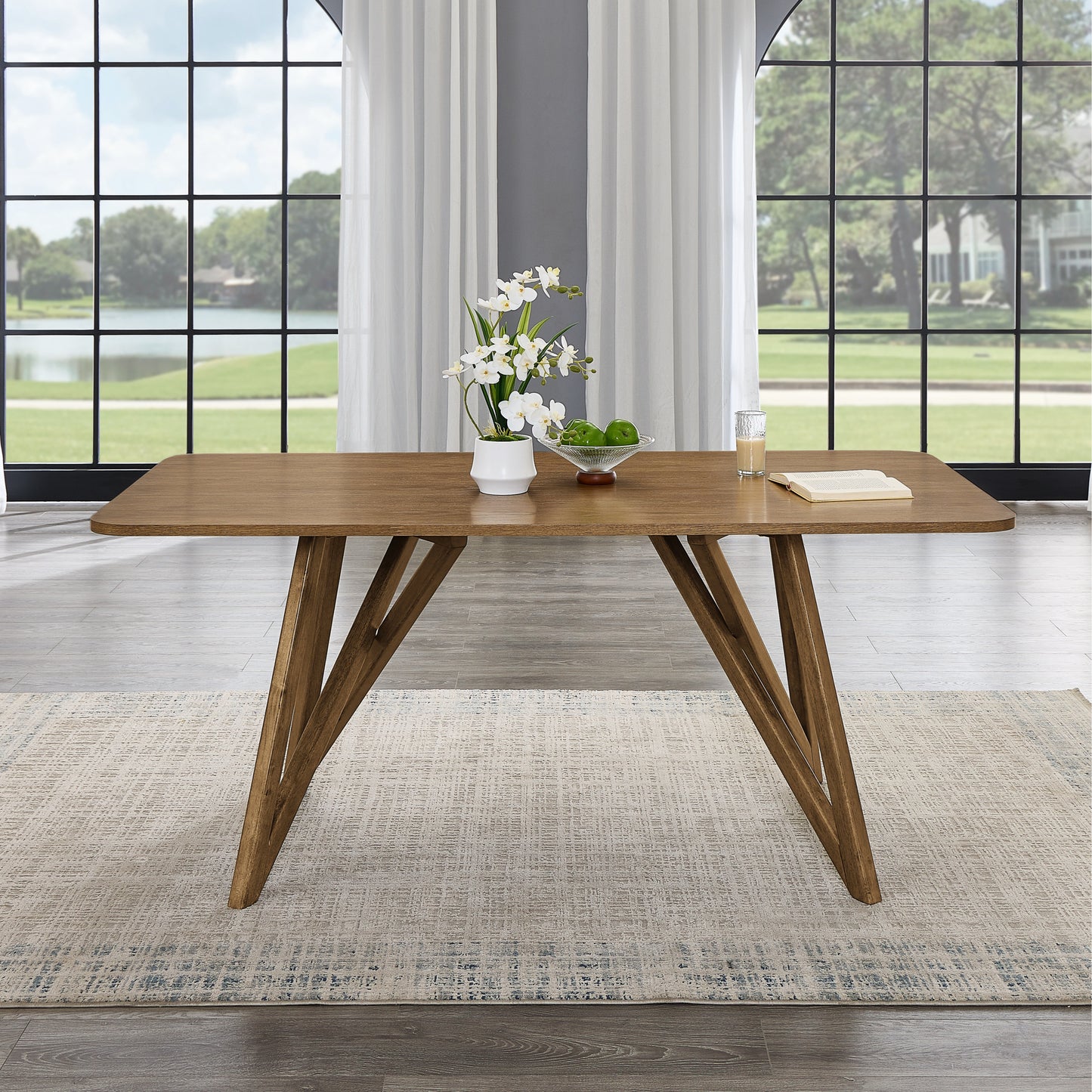 Roundhill Furniture Avery 5-Piece Dining Set, Tripod-Cross Dining Table with 4 Stylish Chairs, Light Oak
