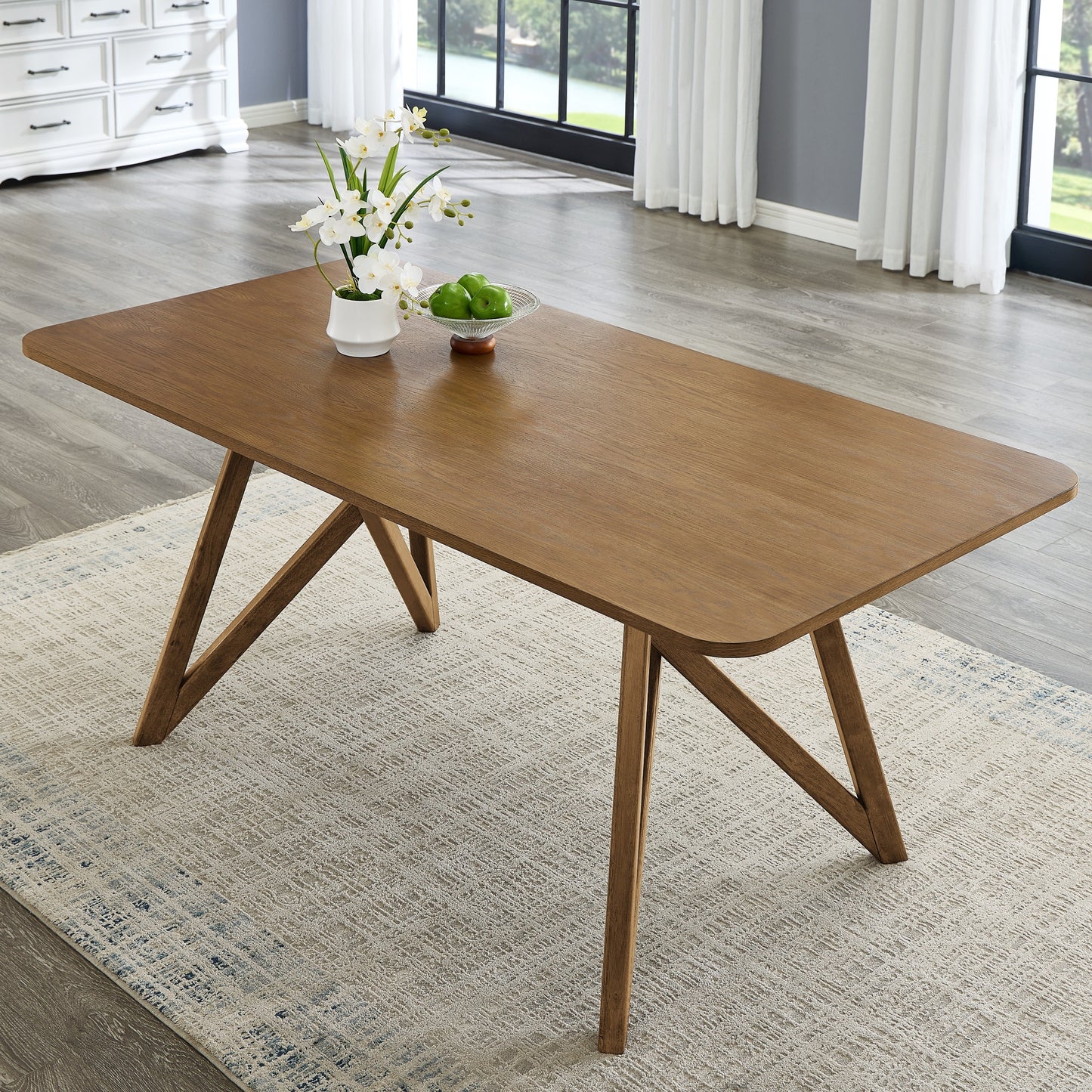 Roundhill Furniture Avery 5-Piece Dining Set, Tripod-Cross Dining Table with 4 Stylish Chairs, Light Oak