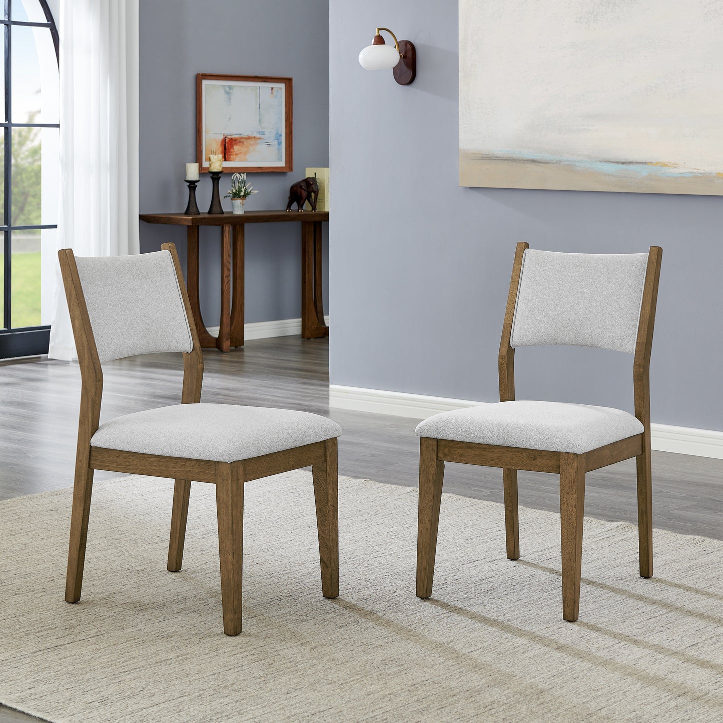 Roundhill Furniture Avery 5-Piece Dining Set, Tripod-Cross Dining Table with 4 Stylish Chairs, Light Oak
