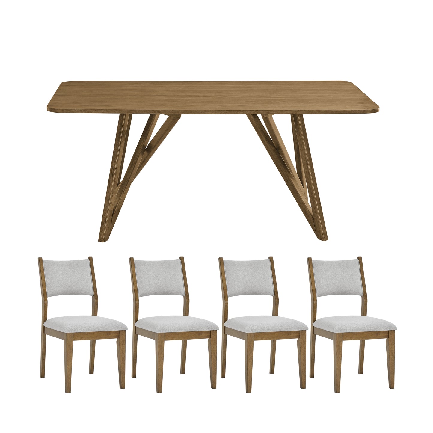 Roundhill Furniture Avery 5-Piece Dining Set, Tripod-Cross Dining Table with 4 Stylish Chairs, Light Oak
