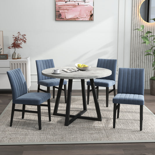 Roundhill Furniture Edo 5-Piece Dining Set, Round Trestle Table and 4 Upholstered Chairs