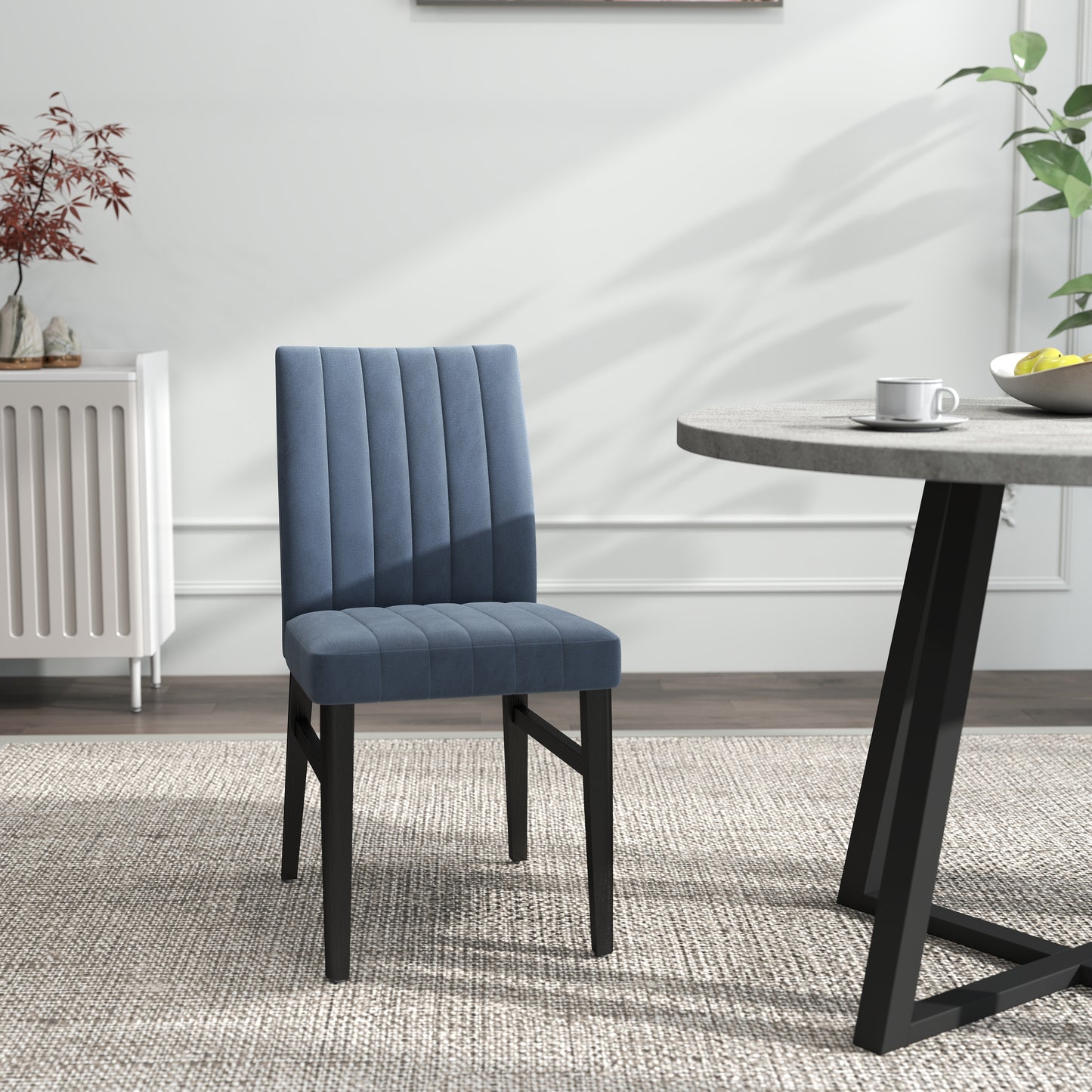 Roundhill Furniture Edo 5-Piece Dining Set, Round Trestle Table and 4 Upholstered Chairs