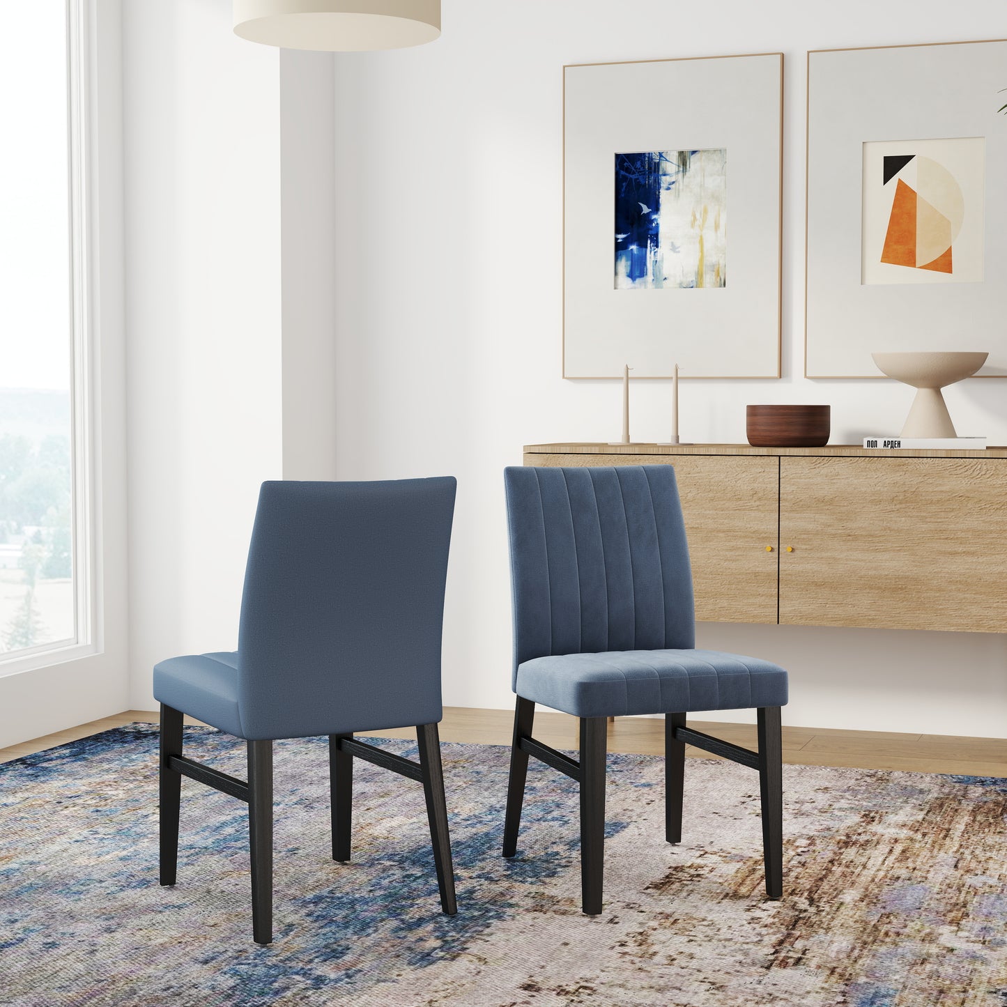 Roundhill Furniture Edo 5-Piece Dining Set, Round Trestle Table and 4 Upholstered Chairs