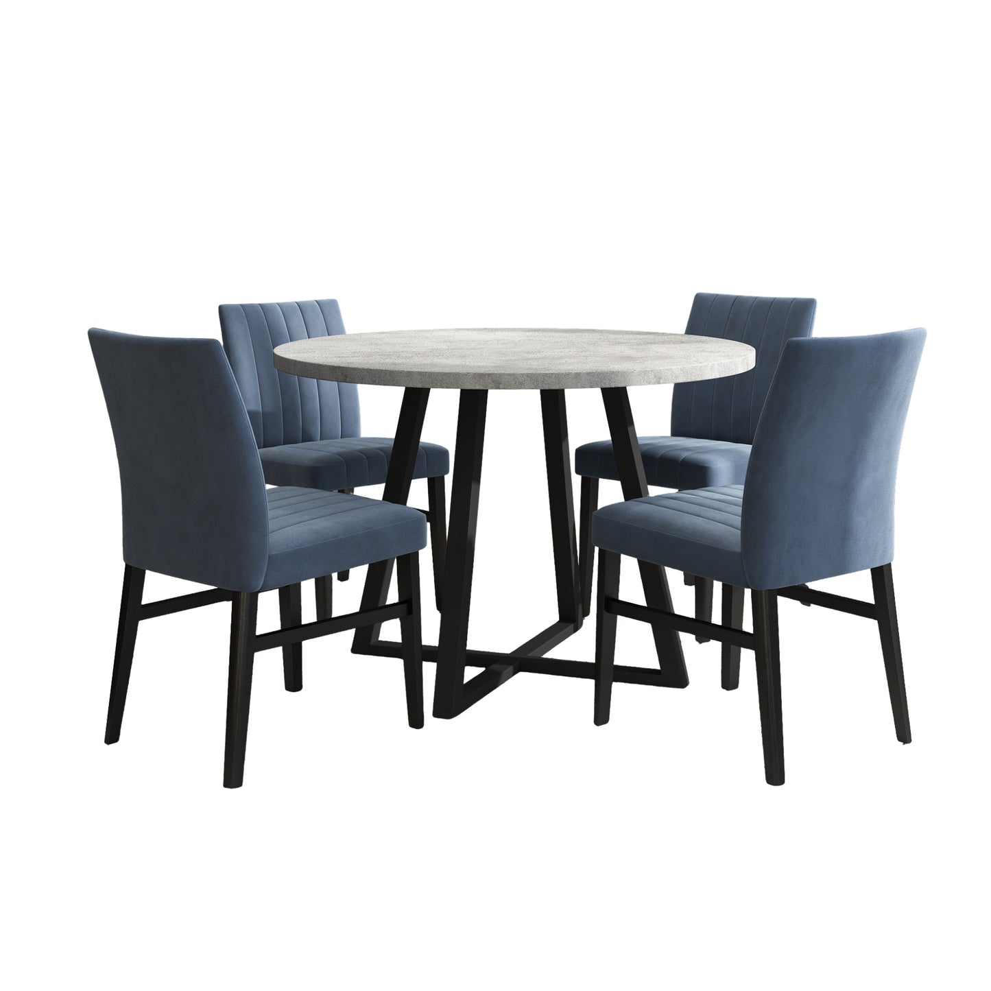 Roundhill Furniture Edo 5-Piece Dining Set, Round Trestle Table and 4 Upholstered Chairs