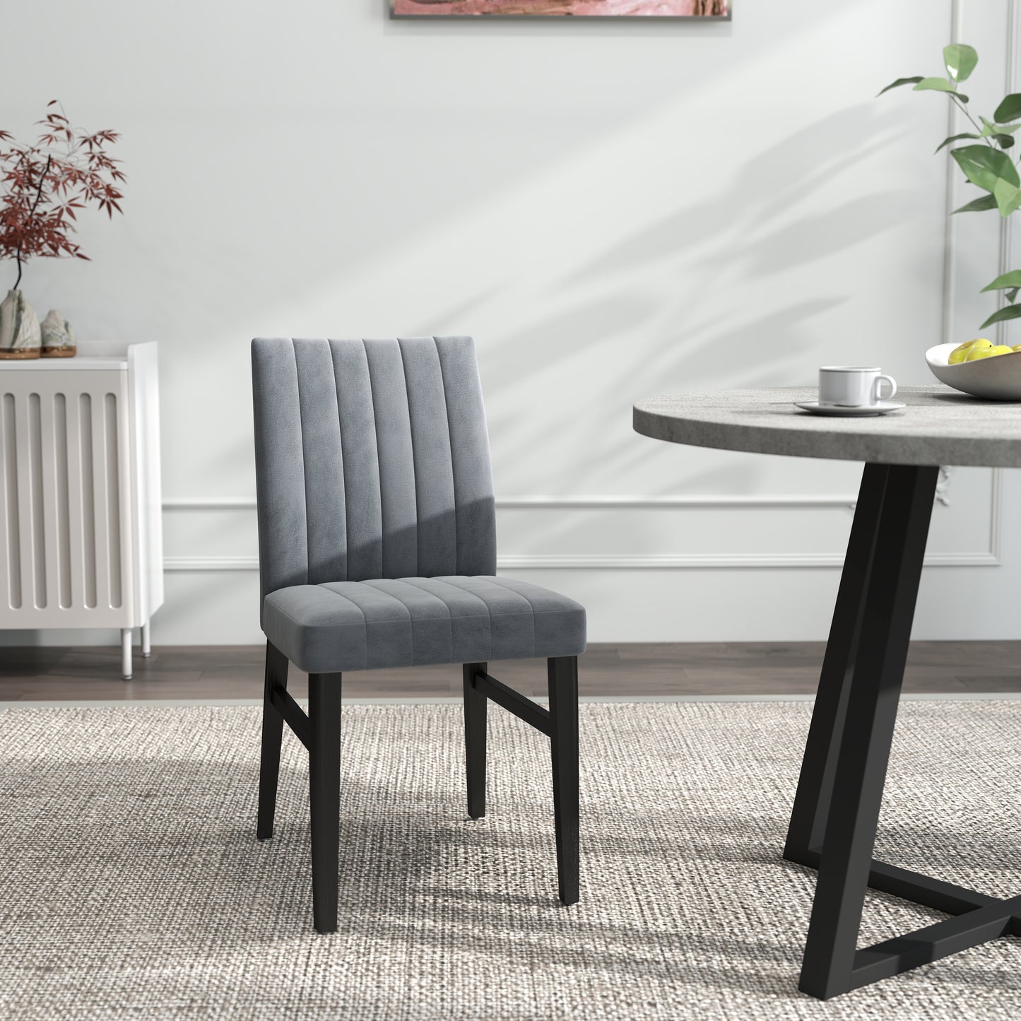 Roundhill Furniture Edo 5-Piece Dining Set, Round Trestle Table and 4 Upholstered Chairs