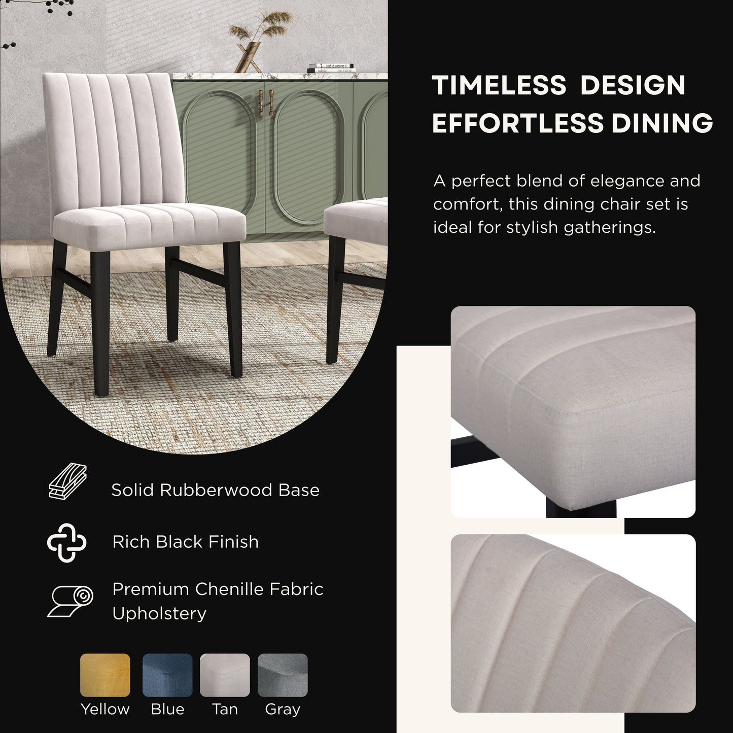 Roundhill Furniture Edo 5-Piece Dining Set, Round Trestle Table and 4 Upholstered Chairs