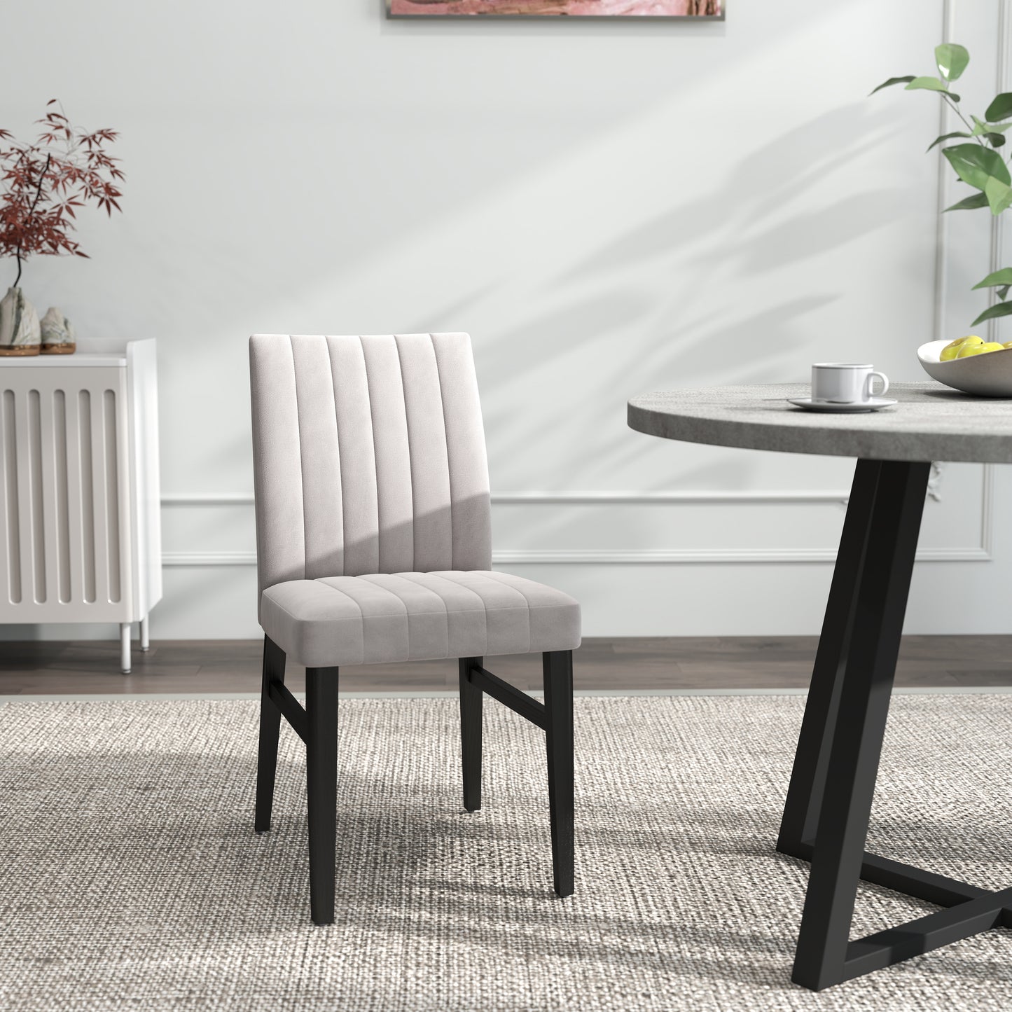 Roundhill Furniture Edo 5-Piece Dining Set, Round Trestle Table and 4 Upholstered Chairs