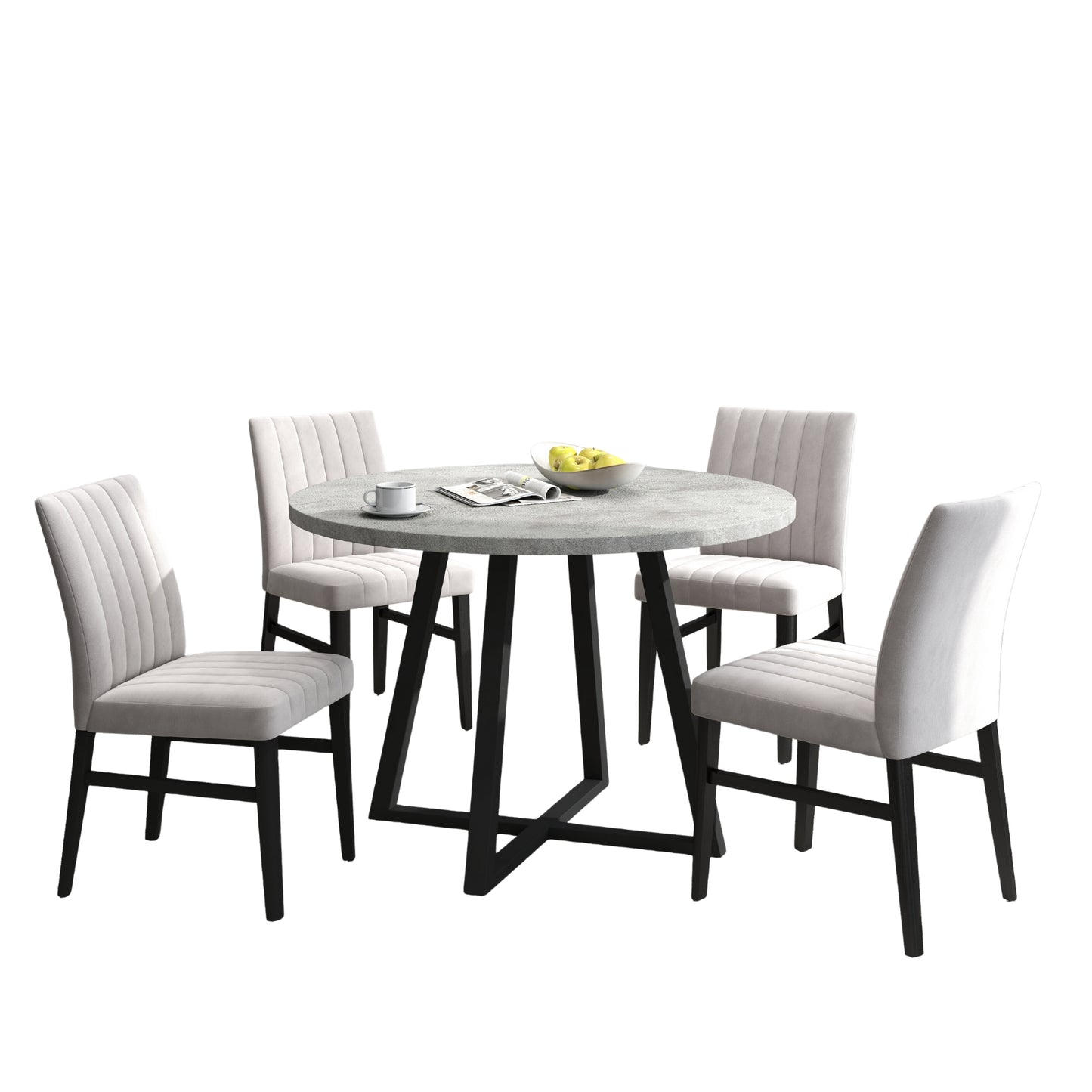 Roundhill Furniture Edo 5-Piece Dining Set, Round Trestle Table and 4 Upholstered Chairs