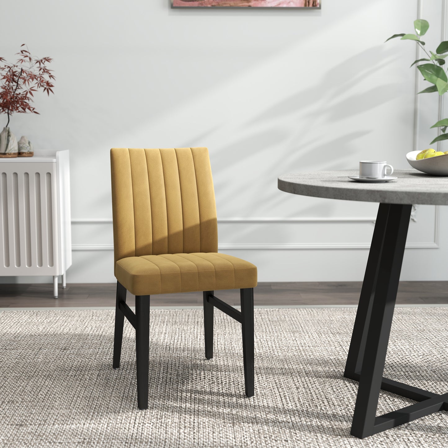 Roundhill Furniture Edo 5-Piece Dining Set, Round Trestle Table and 4 Upholstered Chairs