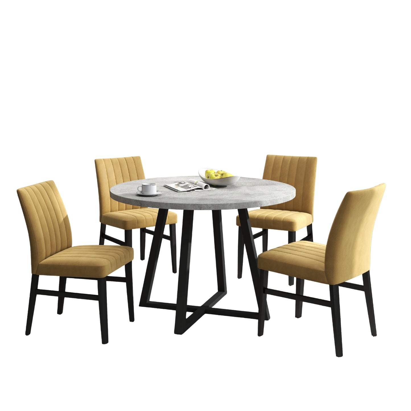 Roundhill Furniture Edo 5-Piece Dining Set, Round Trestle Table and 4 Upholstered Chairs