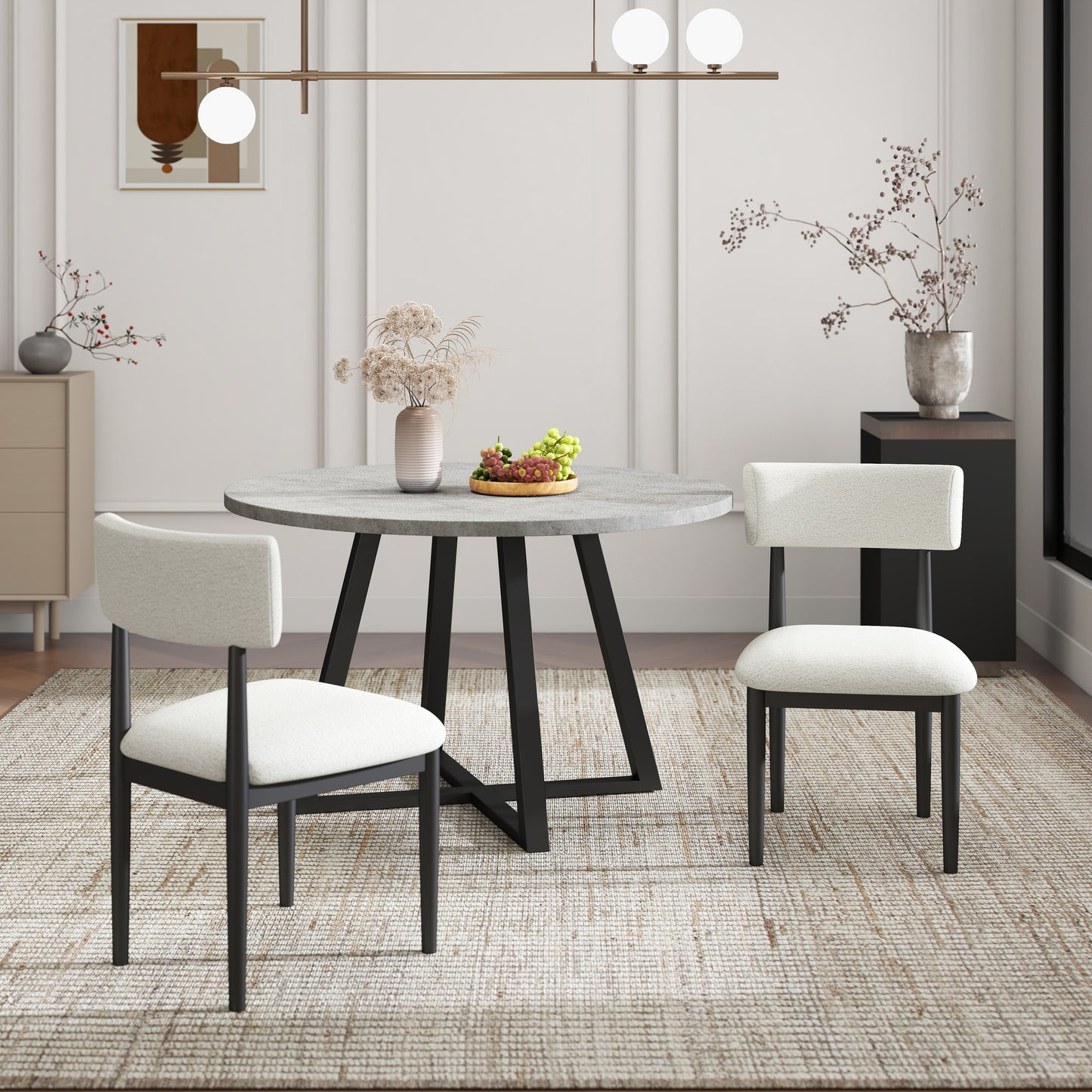 Roundhill Furniture Edo 5-Piece Dining Set, Round Trestle Table and 4 Upholstered Chairs