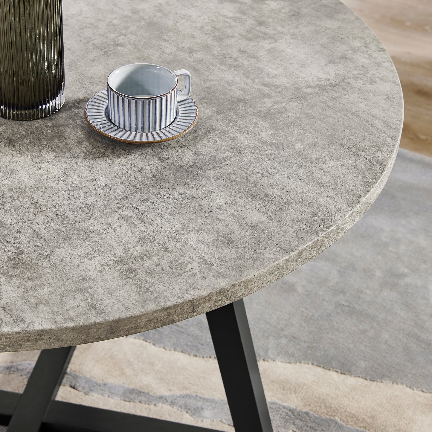 Edo Contemporary Round Dining Table, Trestle Base