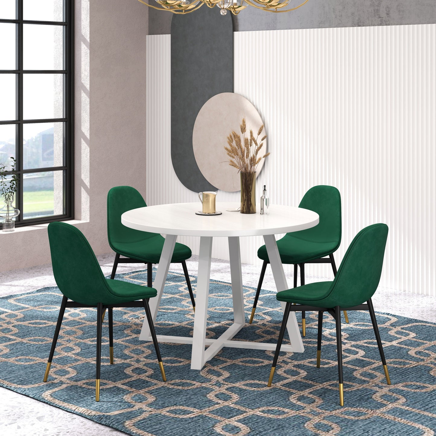 Roundhill Furniture Evatt 5-Piece Round Dining Set, Wood Round Table with 4 Chairs