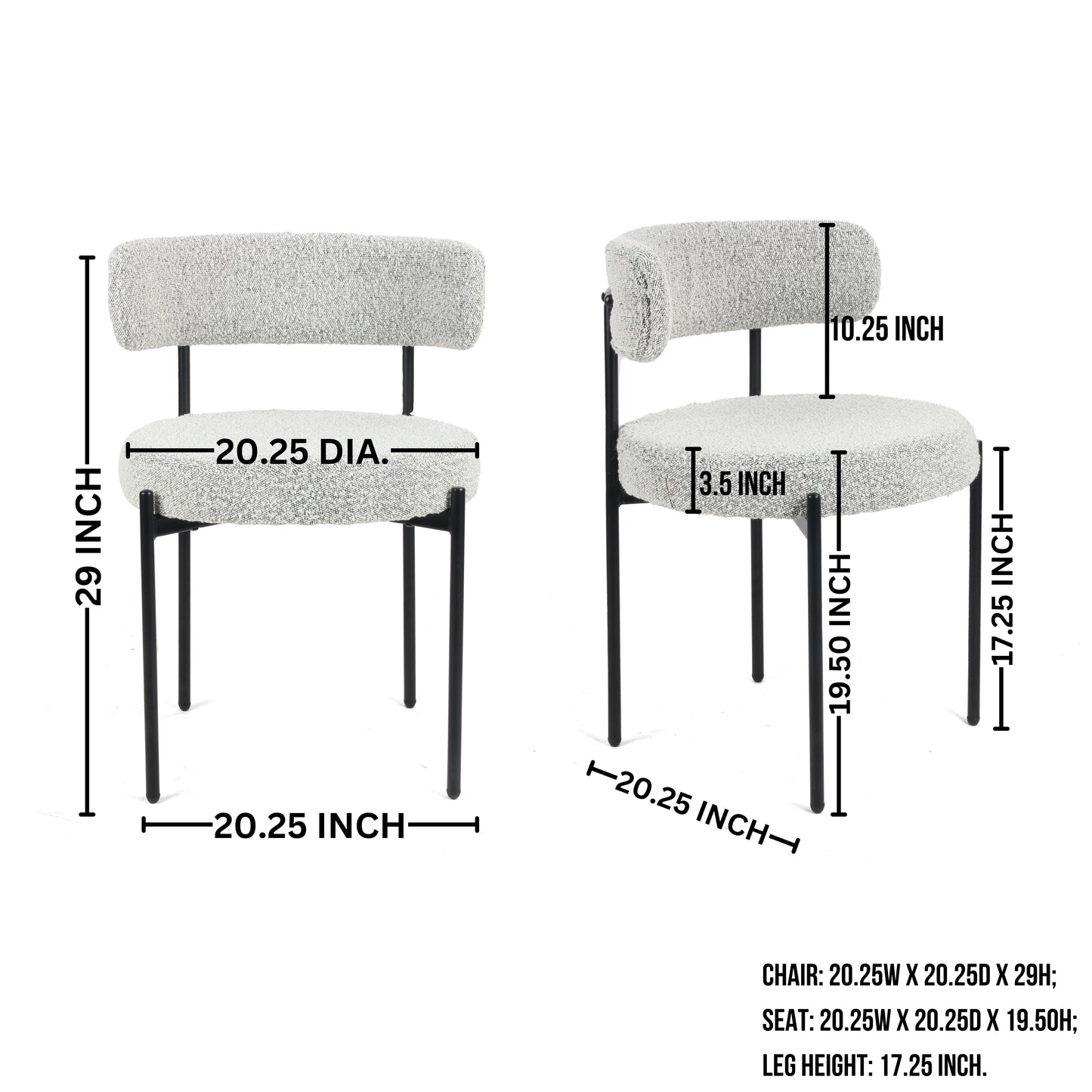 Durban 3-Piece Round Dining Set, Trestle Dining Table with 2 Boucle Chairs