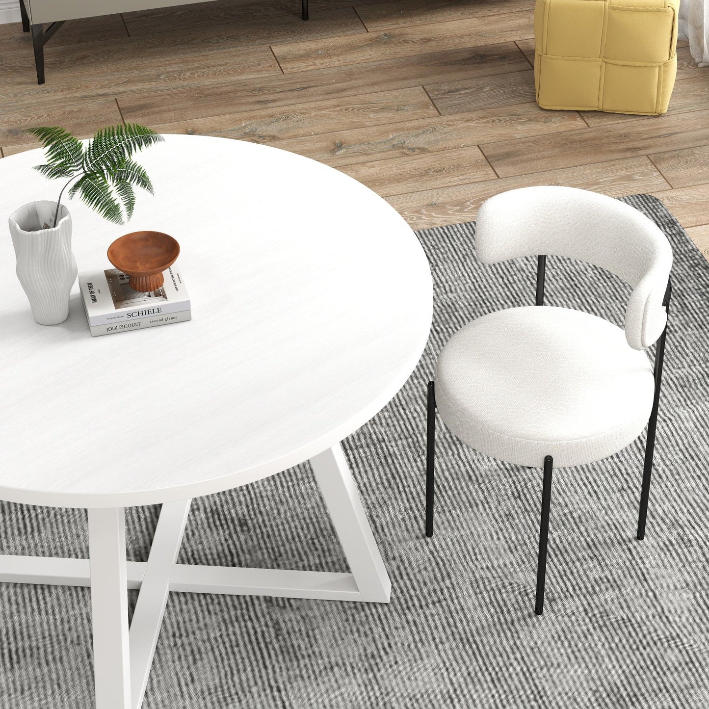 Durban 3-Piece Round Dining Set, Trestle Dining Table with 2 Boucle Chairs