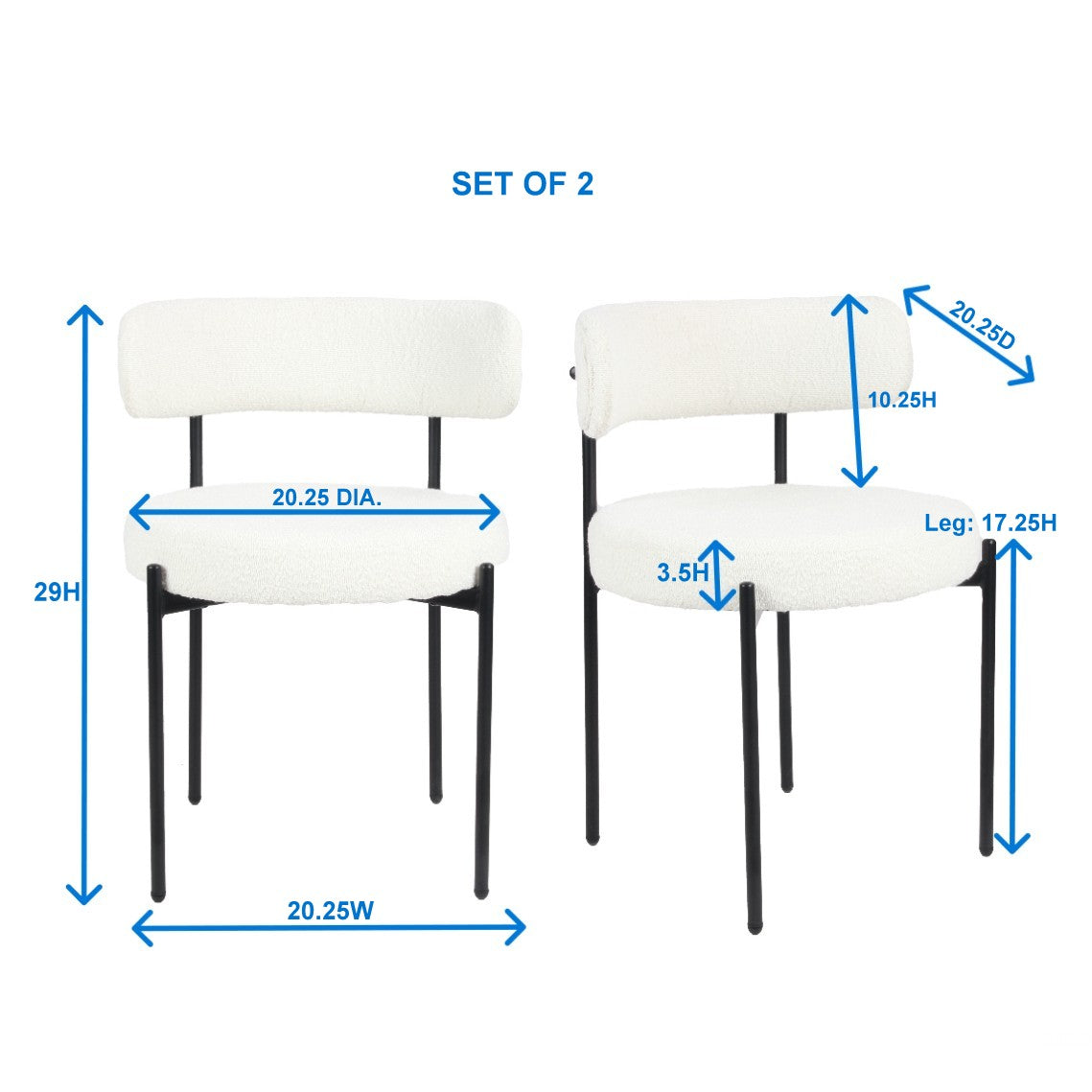 Roundhill Furniture Durban 3-Piece Round Dining Set, Wood Dining Table with 2 Boucle Chairs