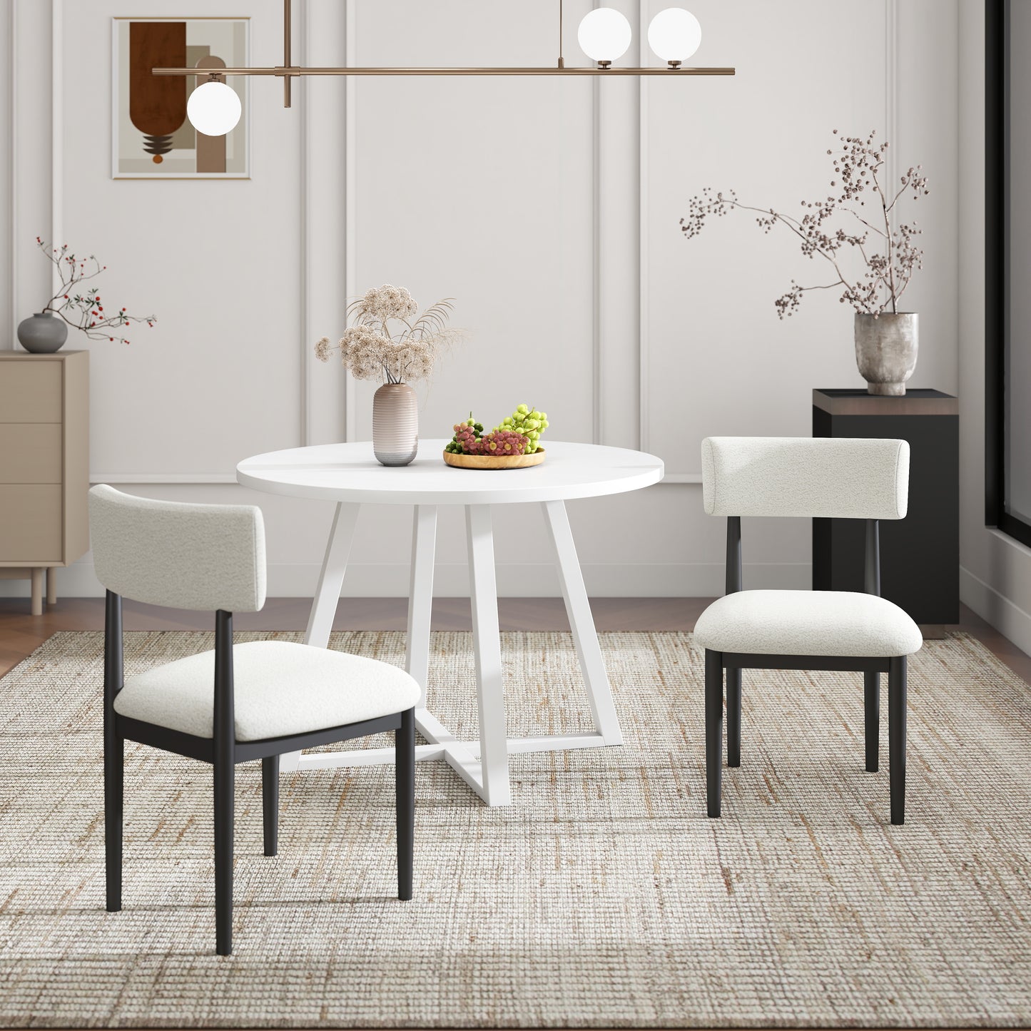 Roundhill Furniture Edo 5-Piece Dining Set, Round Trestle Table and 4 Upholstered Chairs