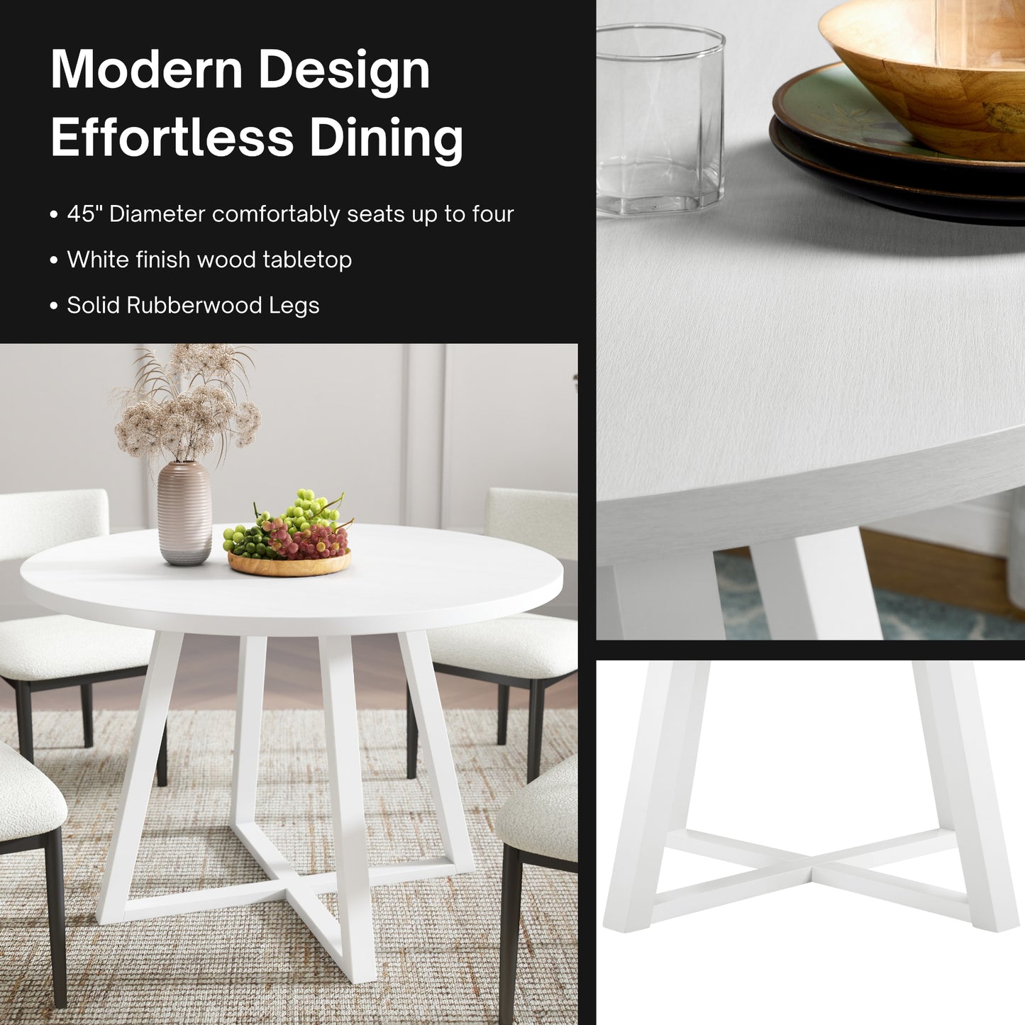 Roundhill Furniture Edo 5-Piece Dining Set, Round Trestle Table and 4 Upholstered Chairs
