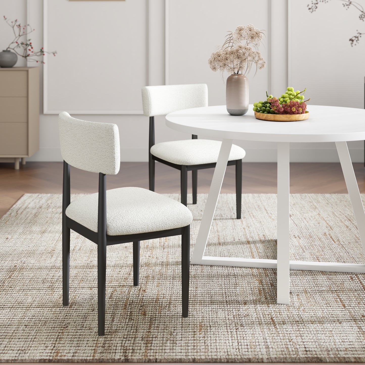 Roundhill Furniture Edo 5-Piece Dining Set, Round Trestle Table and 4 Upholstered Chairs