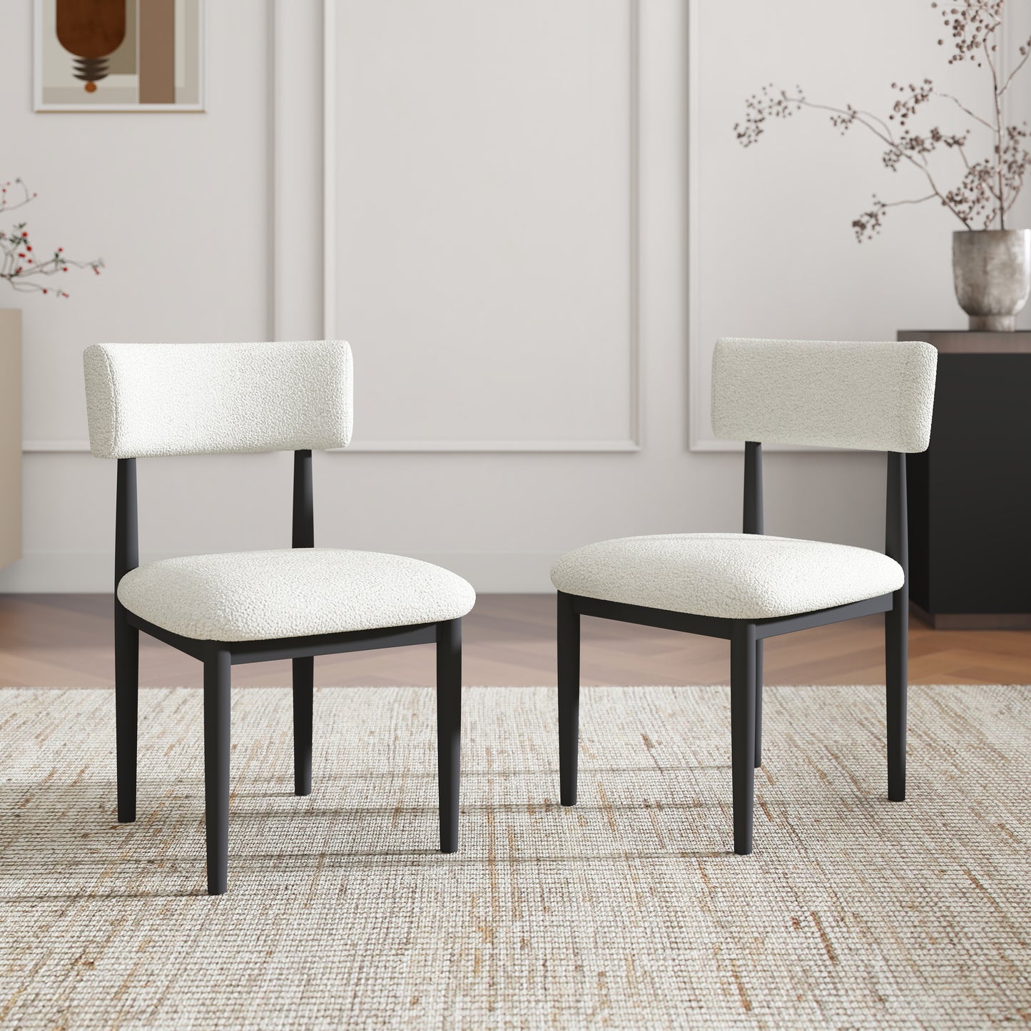 Roundhill Furniture Edo 5-Piece Dining Set, Round Trestle Table and 4 Upholstered Chairs