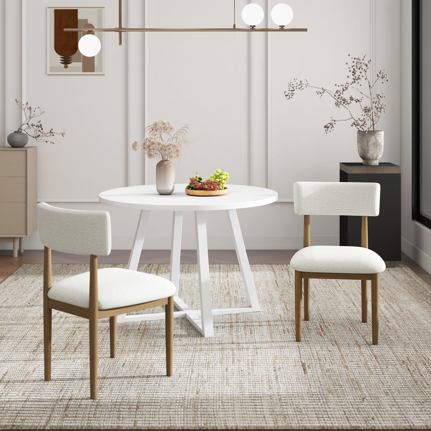 Roundhill Furniture Edo 5-Piece Dining Set, Round Trestle Table and 4 Upholstered Chairs