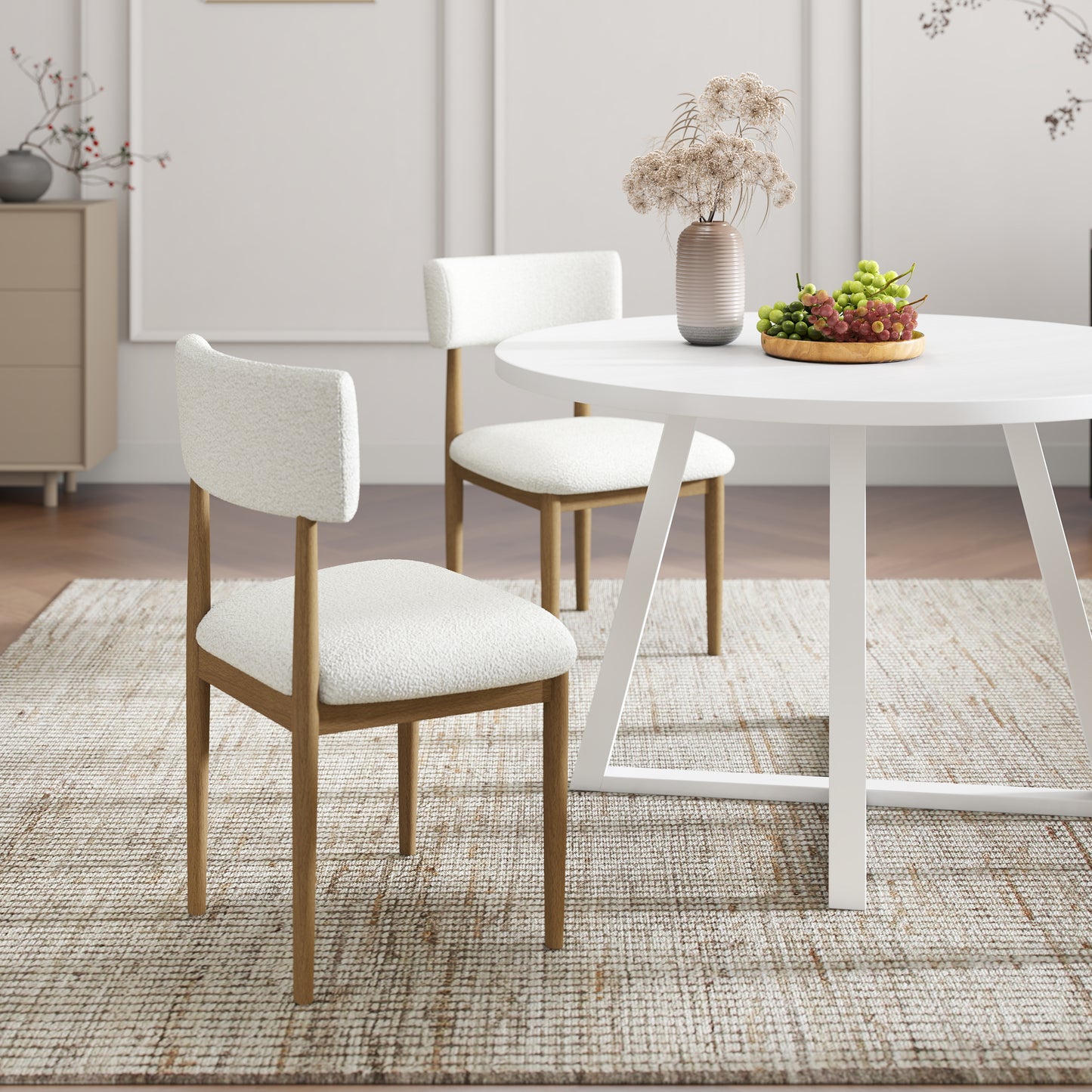 Roundhill Furniture Edo 5-Piece Dining Set, Round Trestle Table and 4 Upholstered Chairs