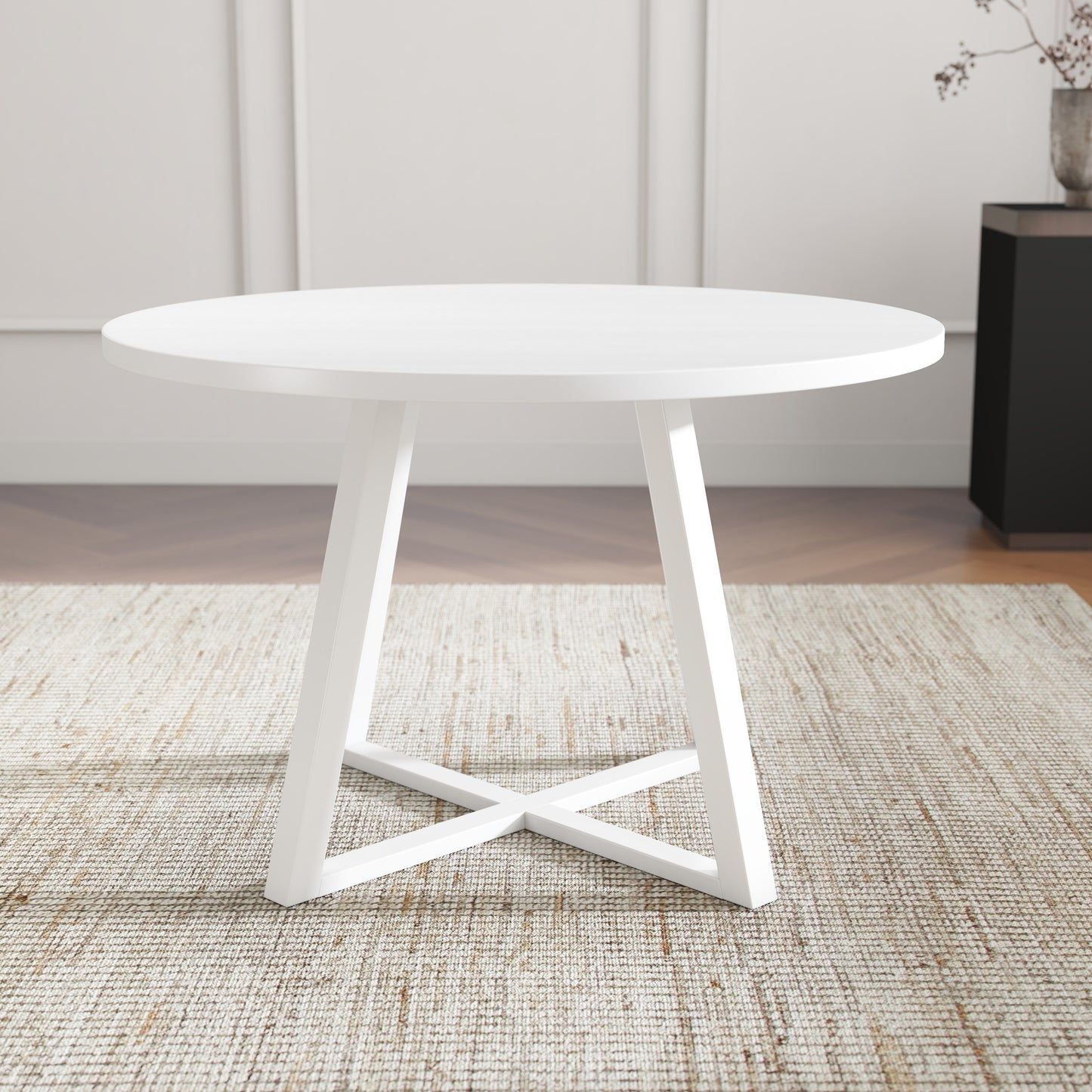 Roundhill Furniture Edo 5-Piece Dining Set, Round Trestle Table and 4 Upholstered Chairs