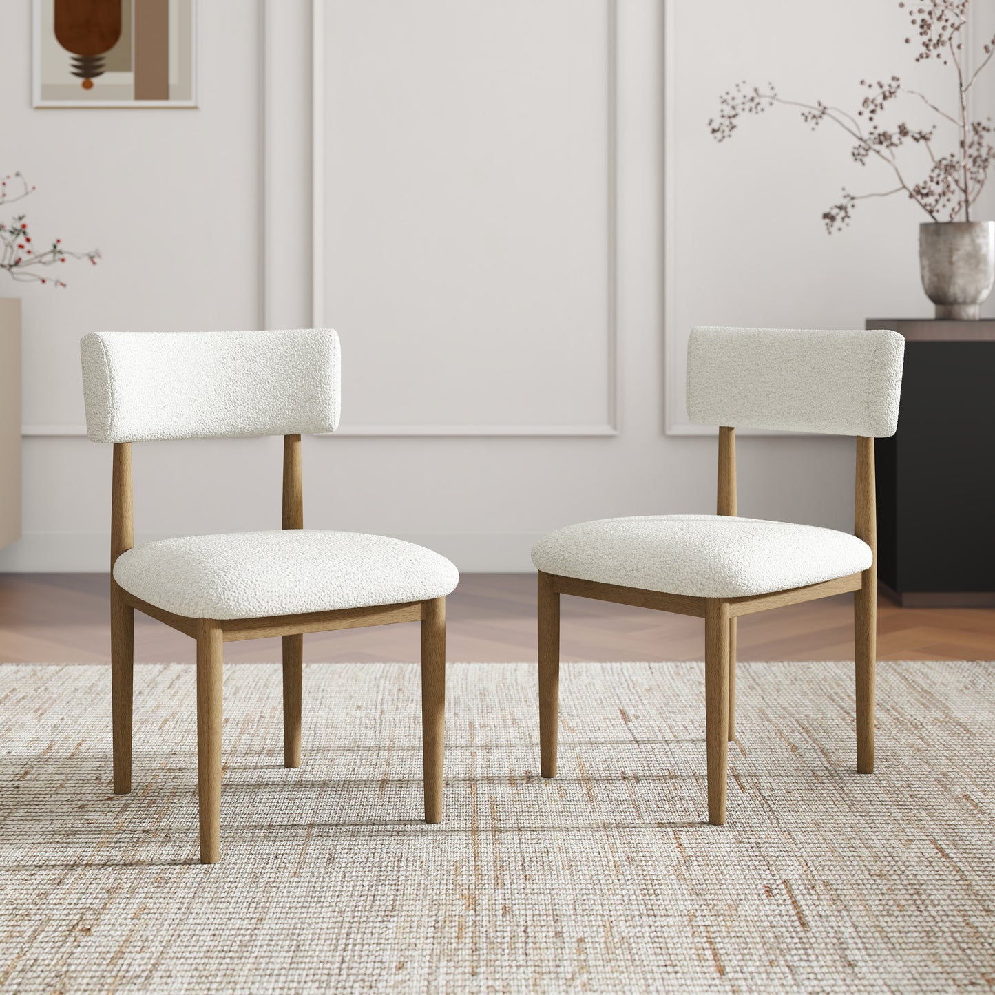 Roundhill Furniture Edo 5-Piece Dining Set, Round Trestle Table and 4 Upholstered Chairs