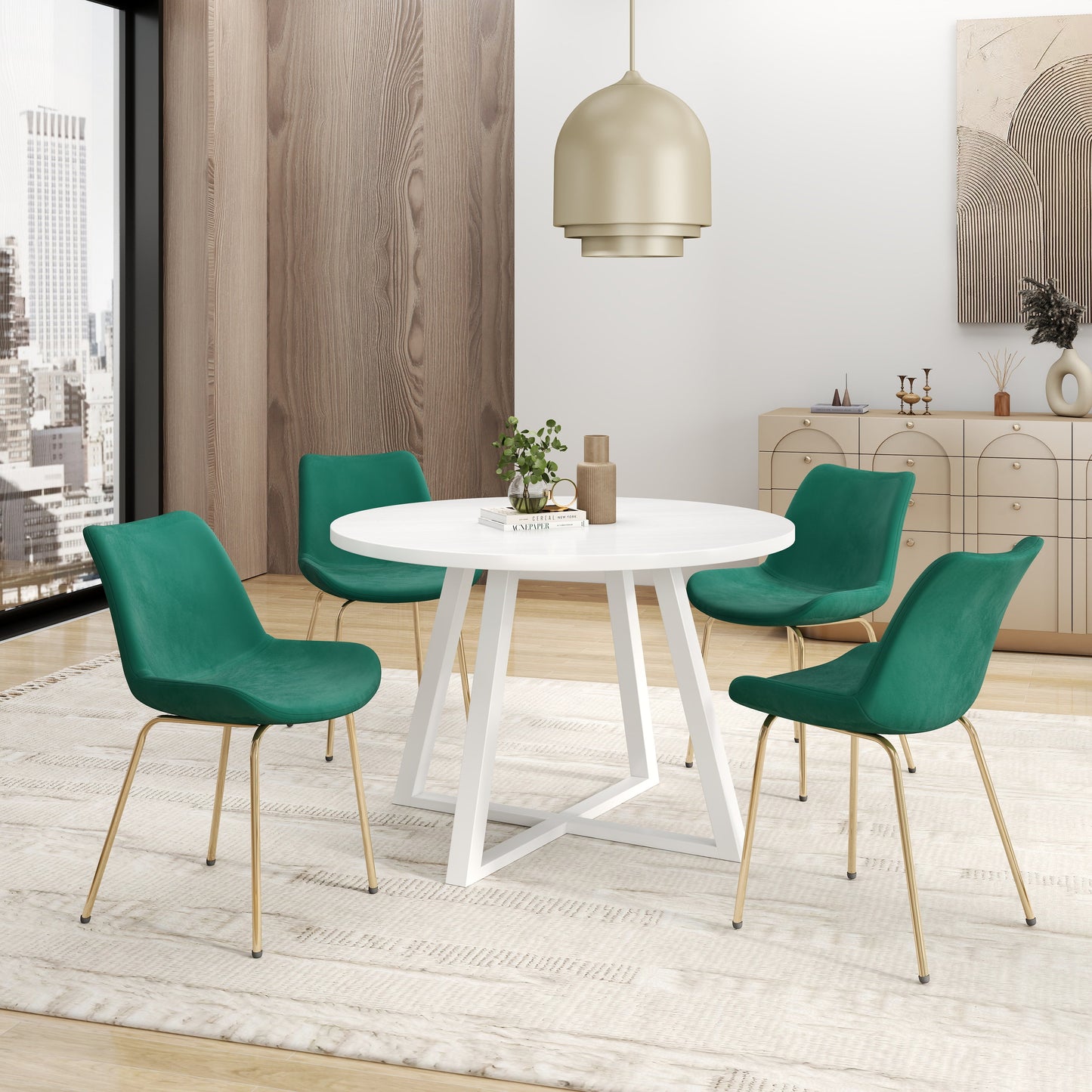 Roundhill Furniture Avant Round Dining Set, Round Dining Table with 4 Side Chairs, 5-Piece