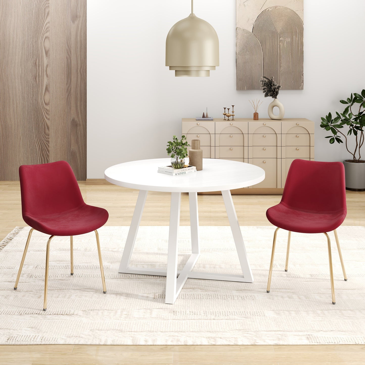 Roundhill Furniture Avant Round Dining Set, Trestle Dining Table with 2 Side Chairs, 3-Piece