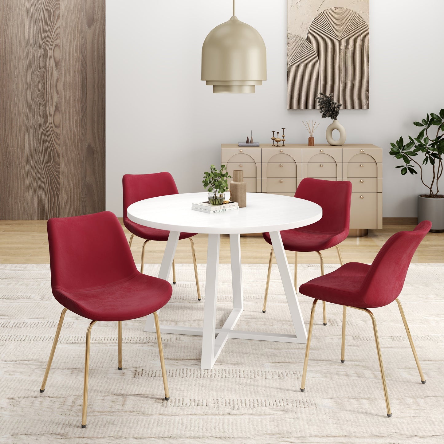 Roundhill Furniture Avant Round Dining Set, Round Dining Table with 4 Side Chairs, 5-Piece