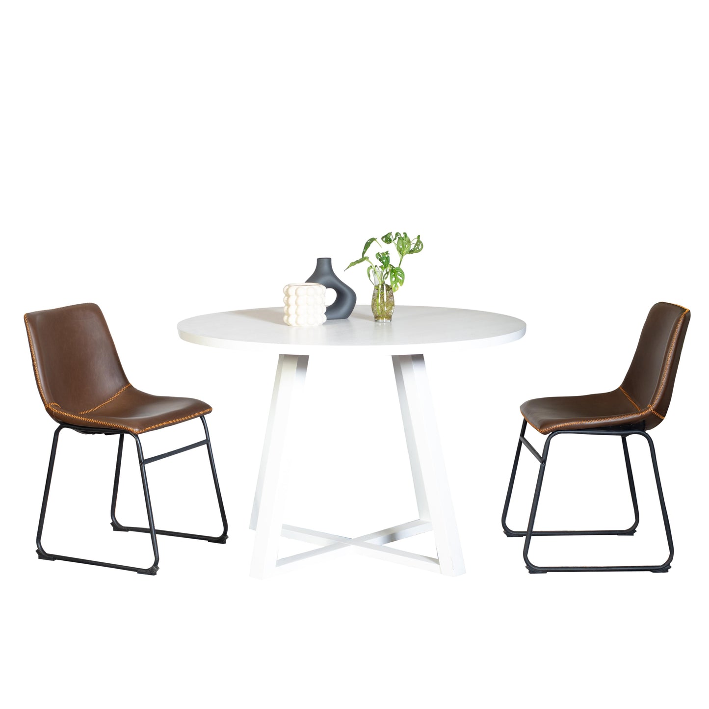 Varna 3-Piece Round Dining Set, Trestle Dining Table with 2 Stylish Chairs