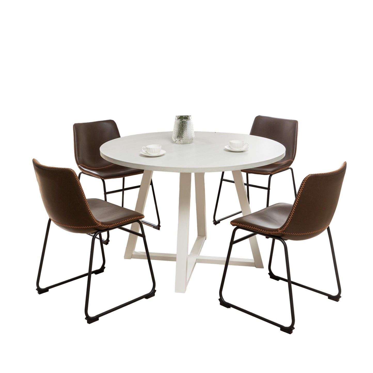 Varna 5-Piece Round Dining Set, Trestle Dining Table with 4 Stylish Chairs