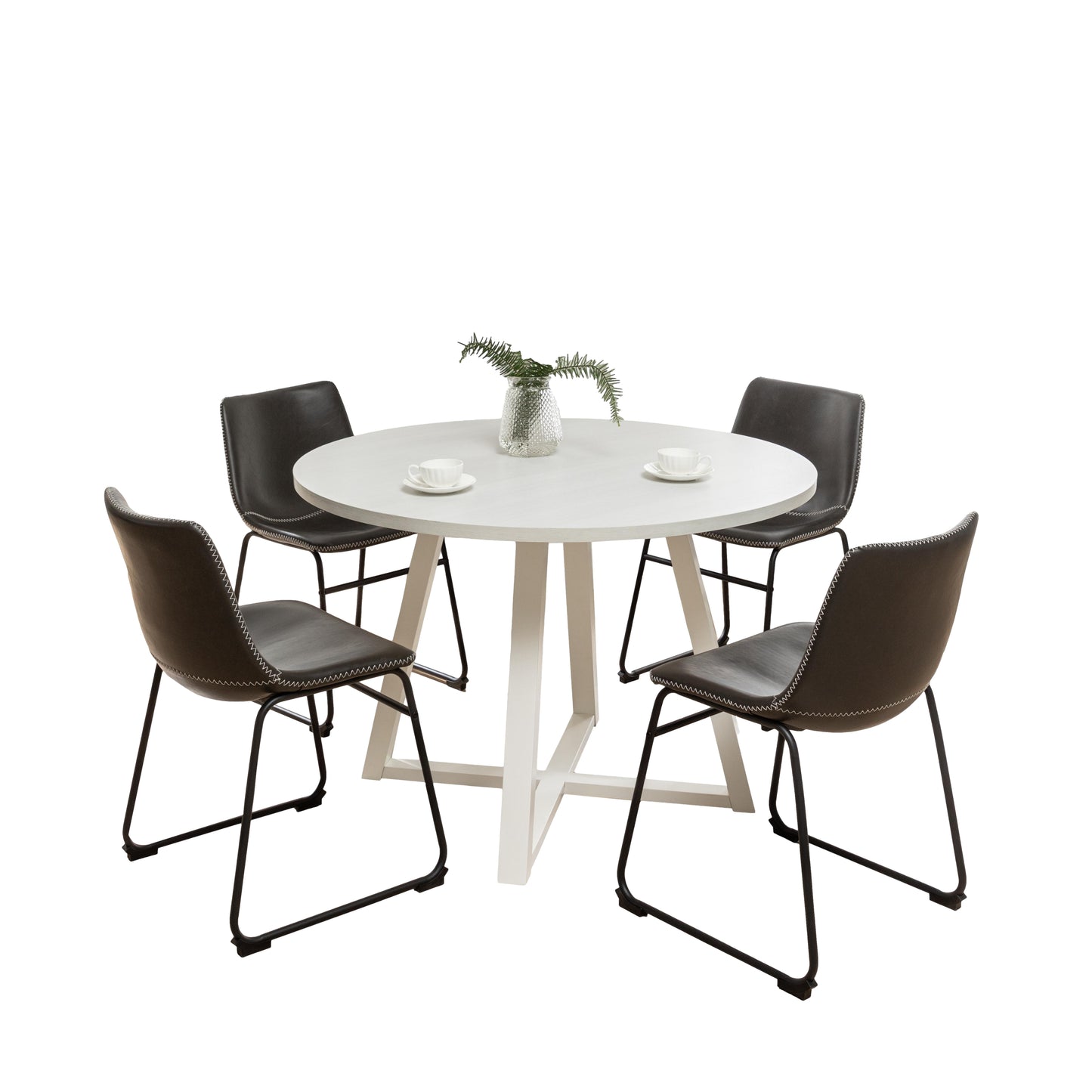 Varna 5-Piece Round Dining Set, Trestle Dining Table with 4 Stylish Chairs