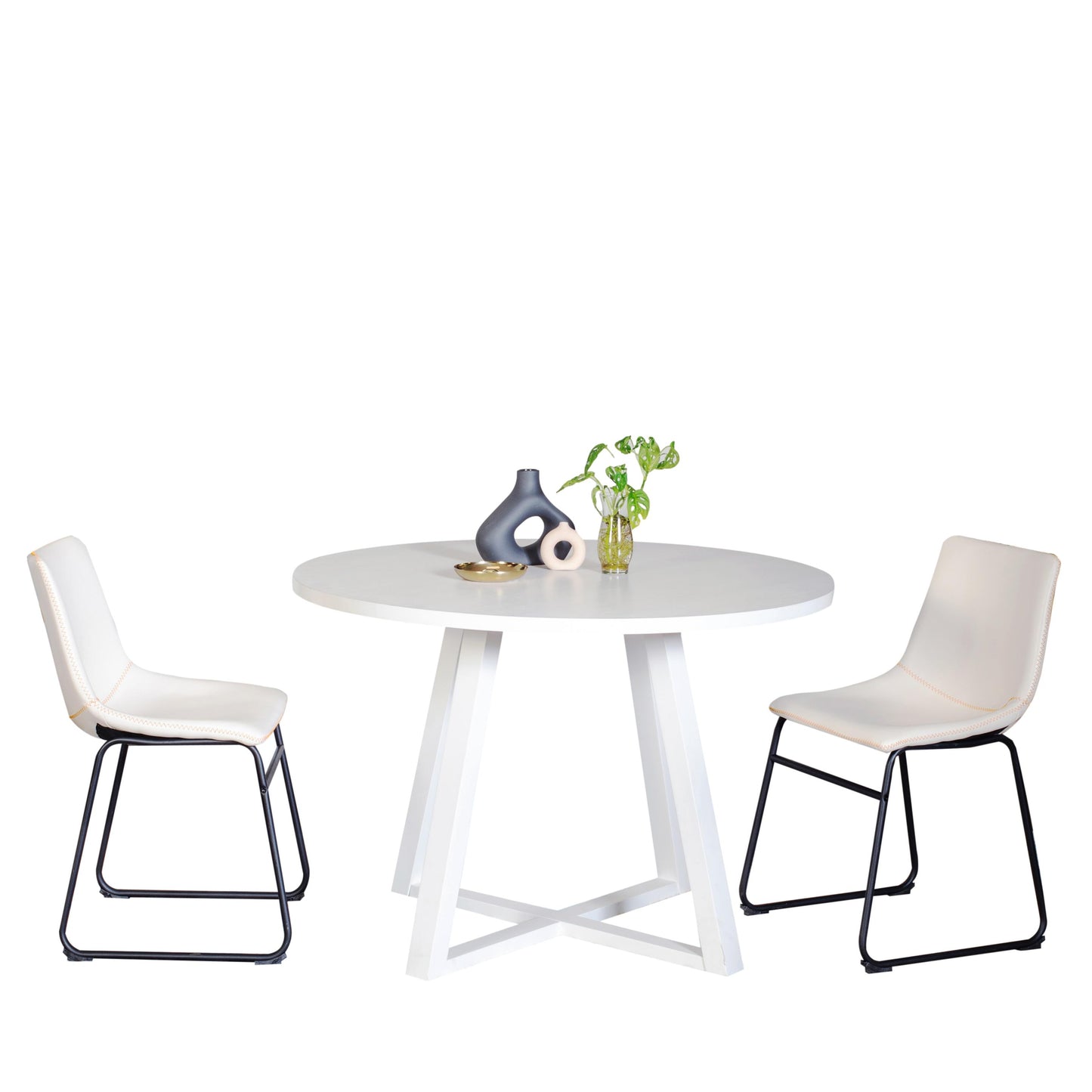 Varna 3-Piece Round Dining Set, Trestle Dining Table with 2 Stylish Chairs