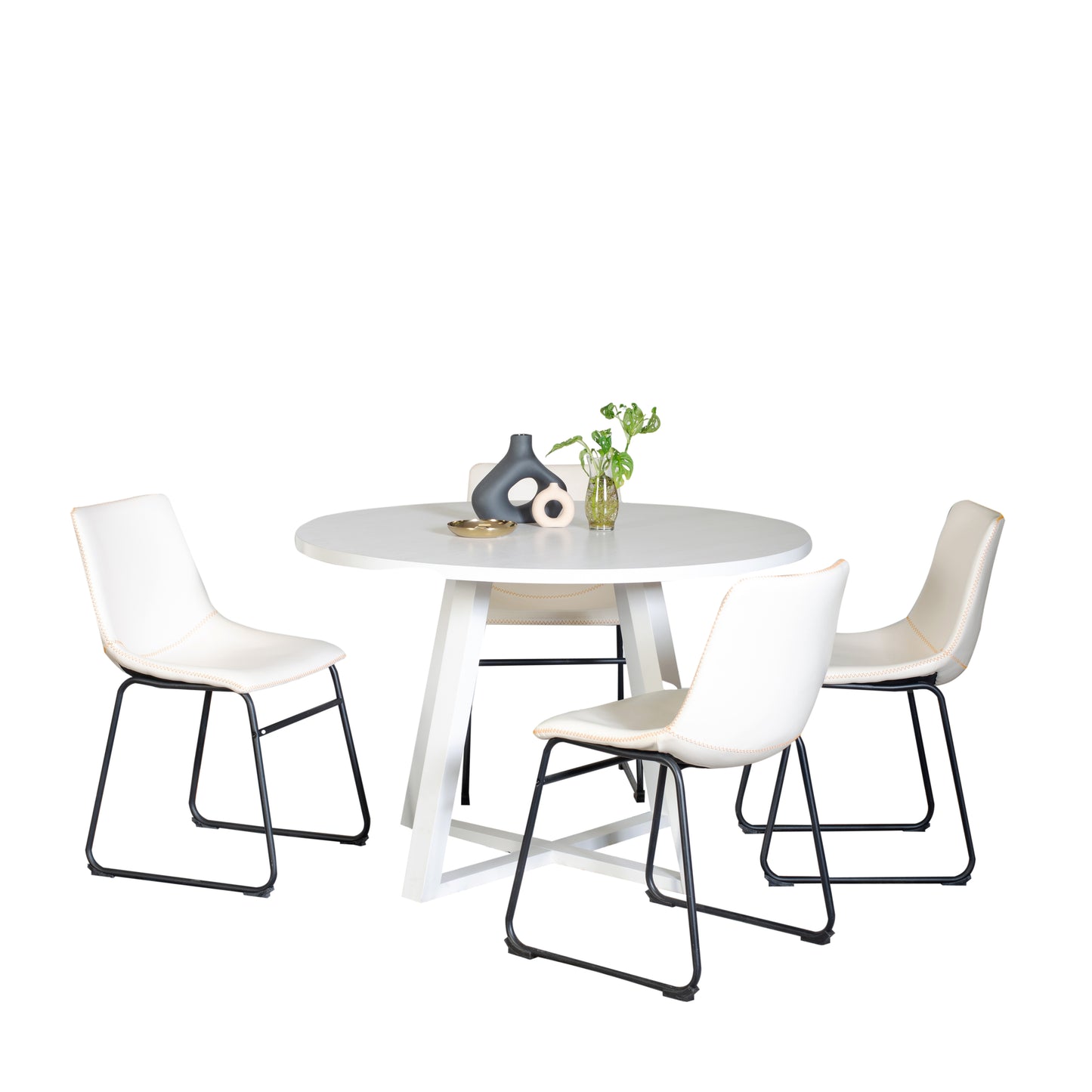 Varna 5-Piece Round Dining Set, Trestle Dining Table with 4 Stylish Chairs