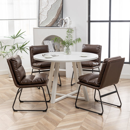 Roundhill Furniture Innes Round Dining Set, Trestle Dining Table with 4 Stylish Chairs, 5-Piece