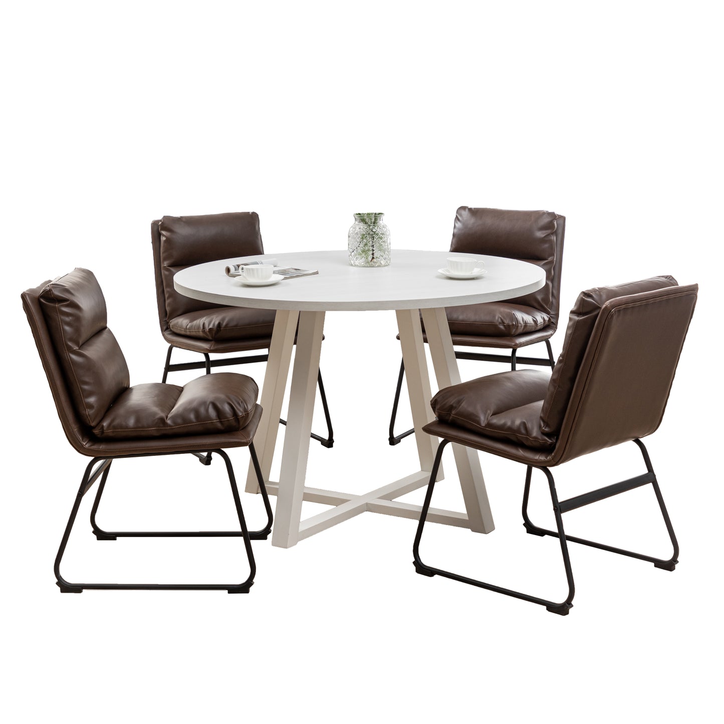 Innes 5-Piece Round Dining Set, Trestle Dining Table with 4 Stylish Chairs