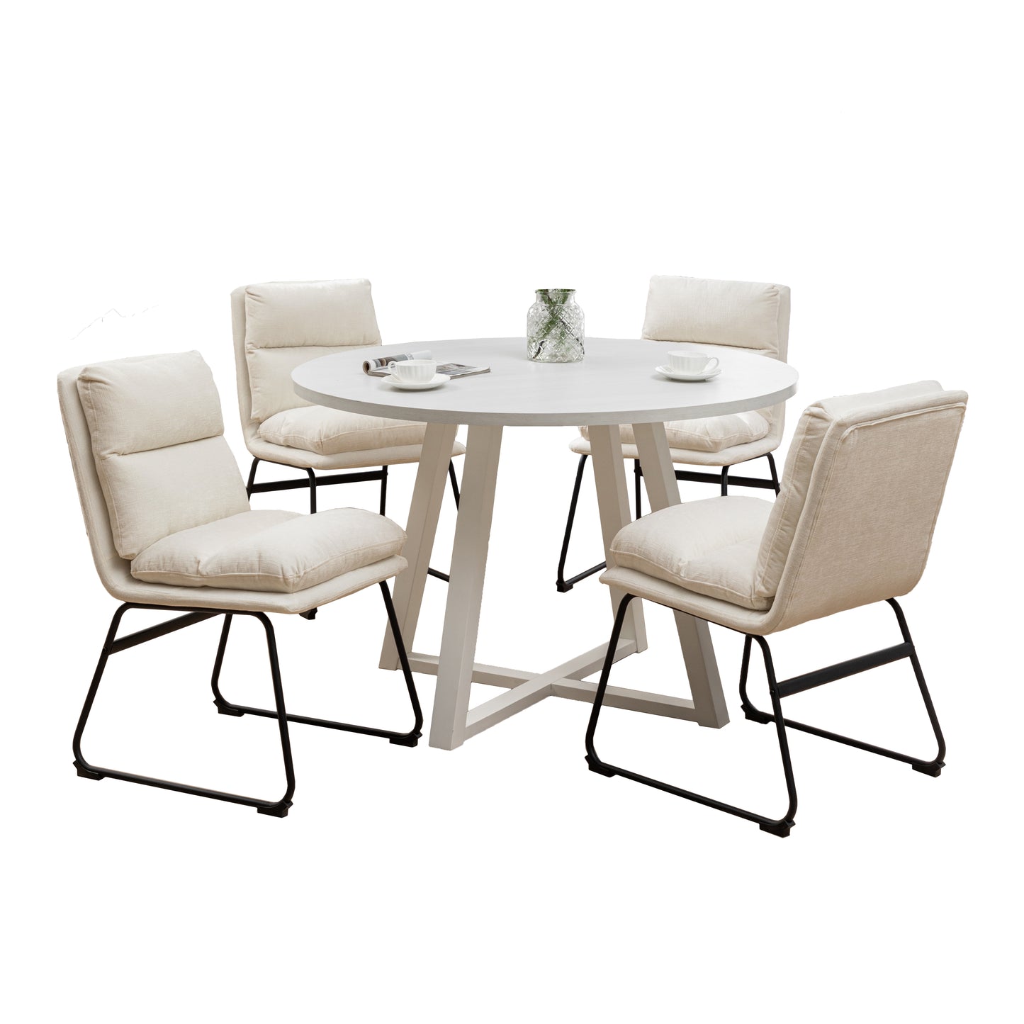 Innes 5-Piece Round Dining Set, Trestle Dining Table with 4 Stylish Chairs