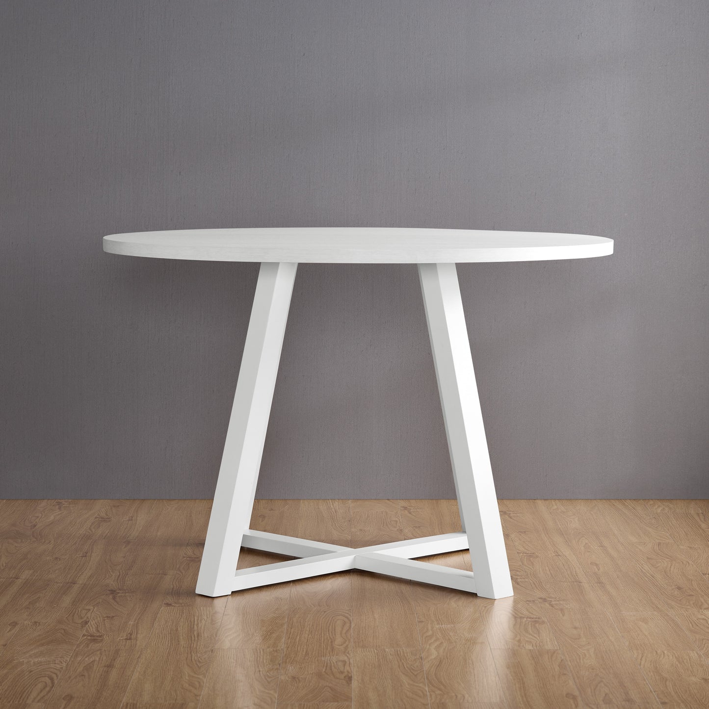 Roundhill Furniture Edo Contemporary Round Dining Table, Trestle Base, White Finish