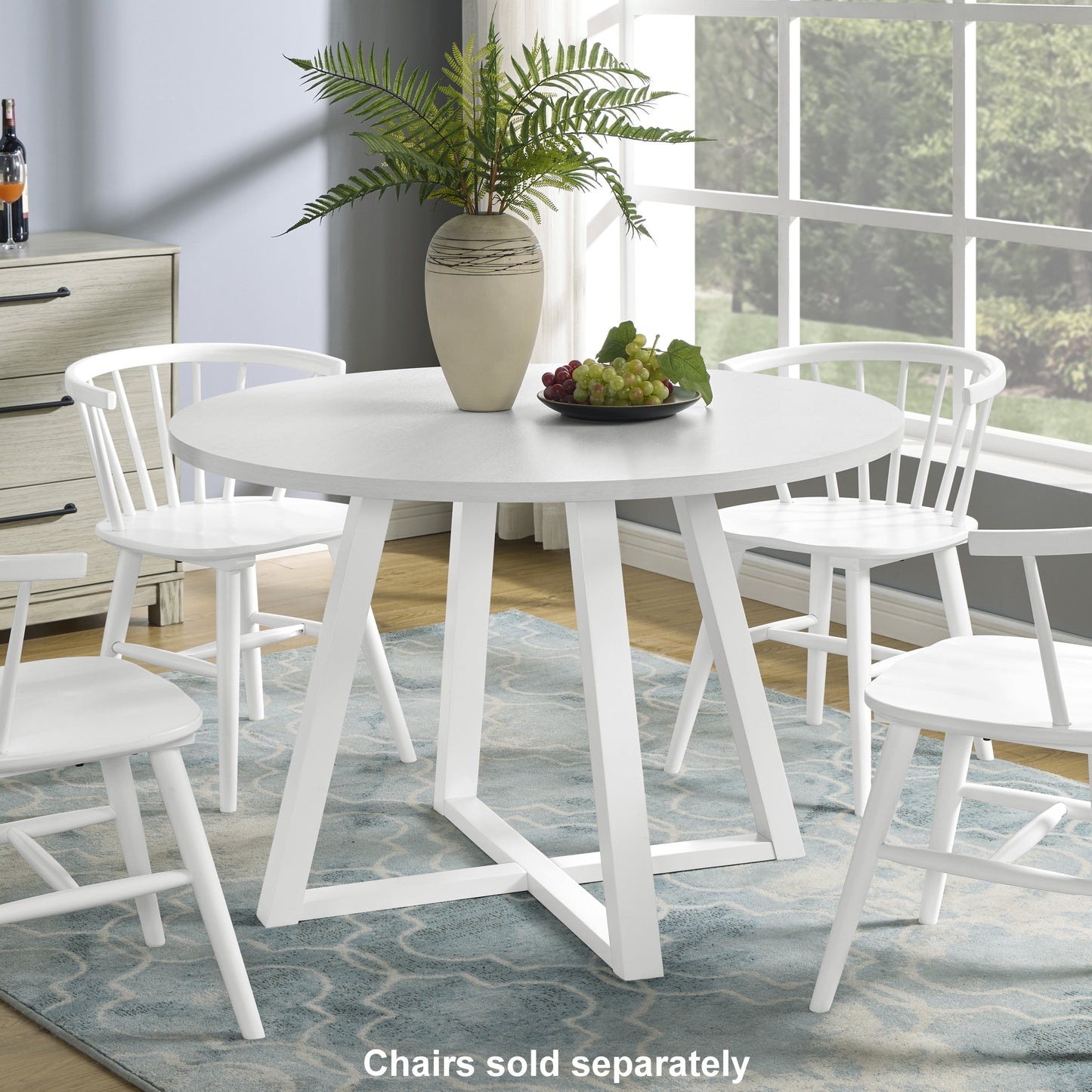 Roundhill Furniture Edo Contemporary Round Dining Table, Trestle Base, White Finish