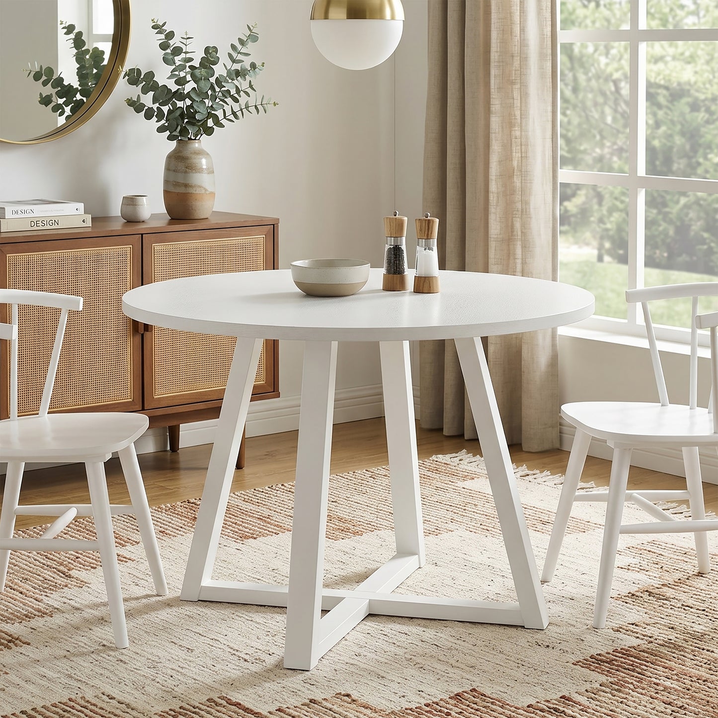 Edo Contemporary Round Dining Table, Trestle Base