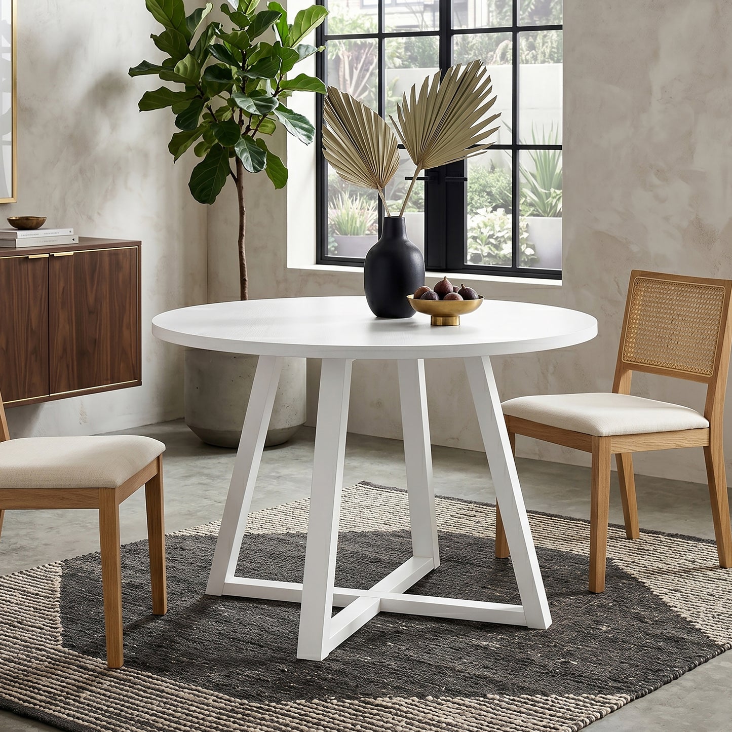 Edo Contemporary Round Dining Table, Trestle Base