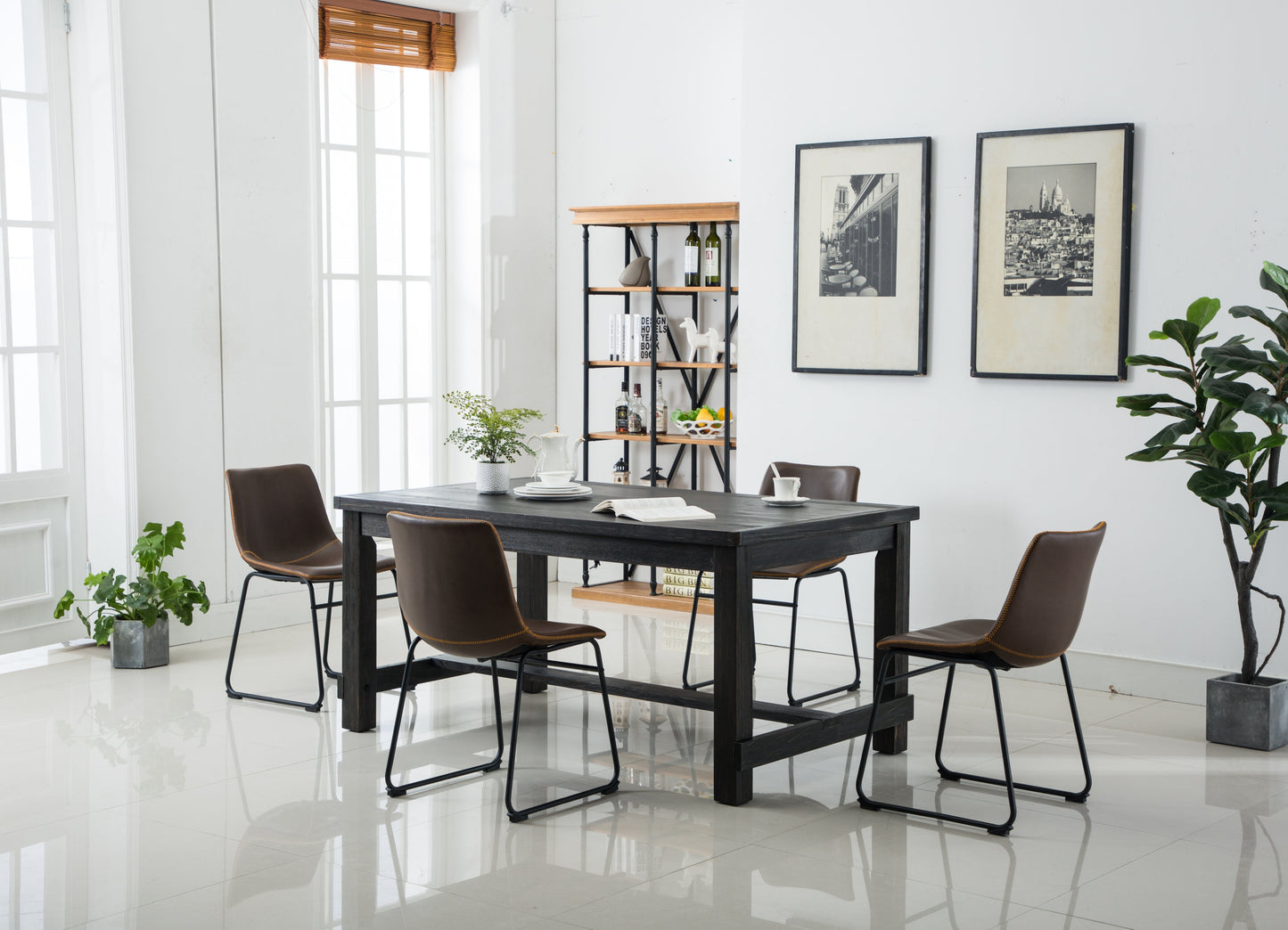 Bronco Antique Wood Finished Dining Set: Table and Four Chairs, Brown