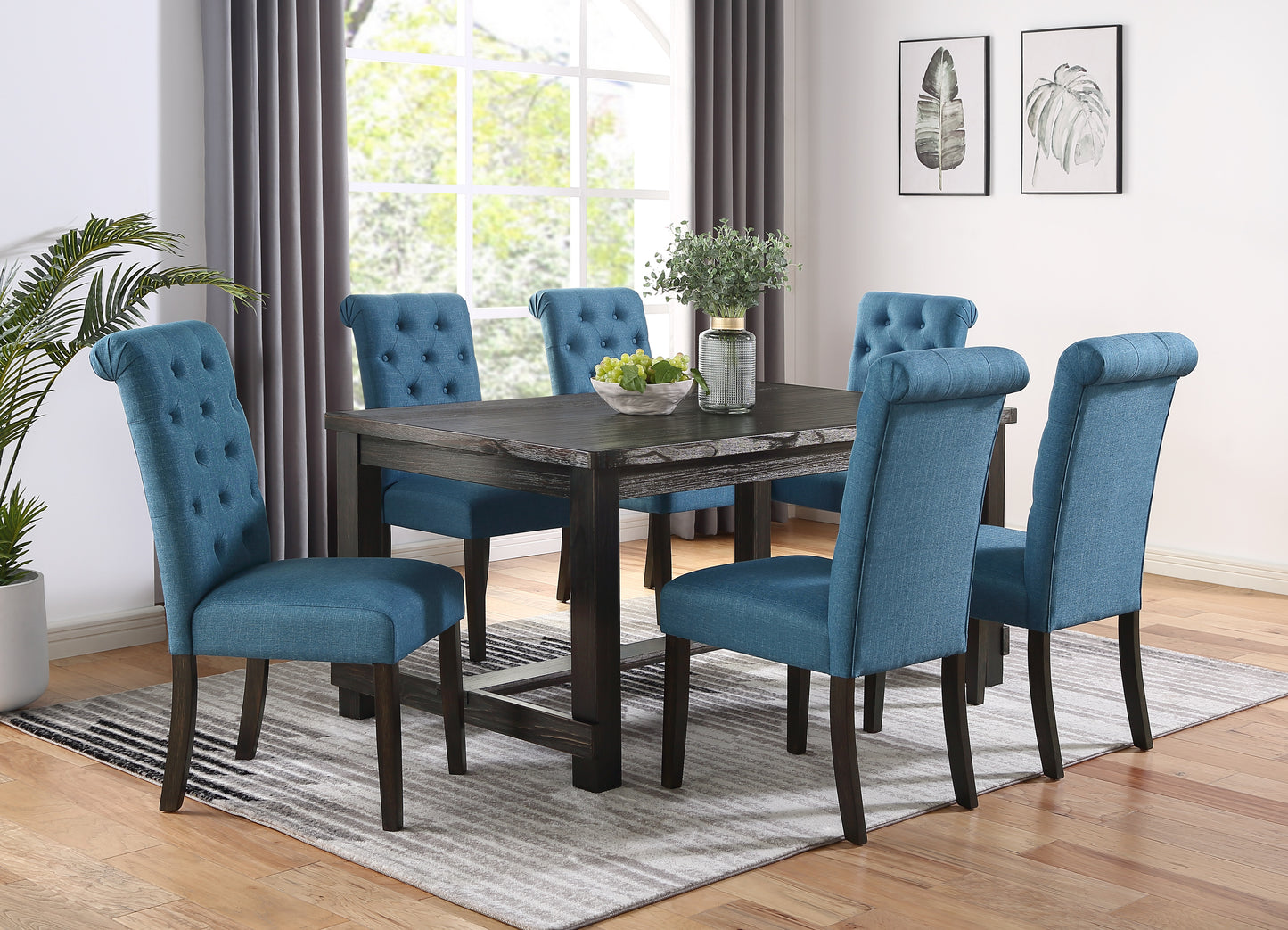 Roundhill Furniture Leviton 7-Piece Dining Set, 30’’Height Table with 6 Chairs