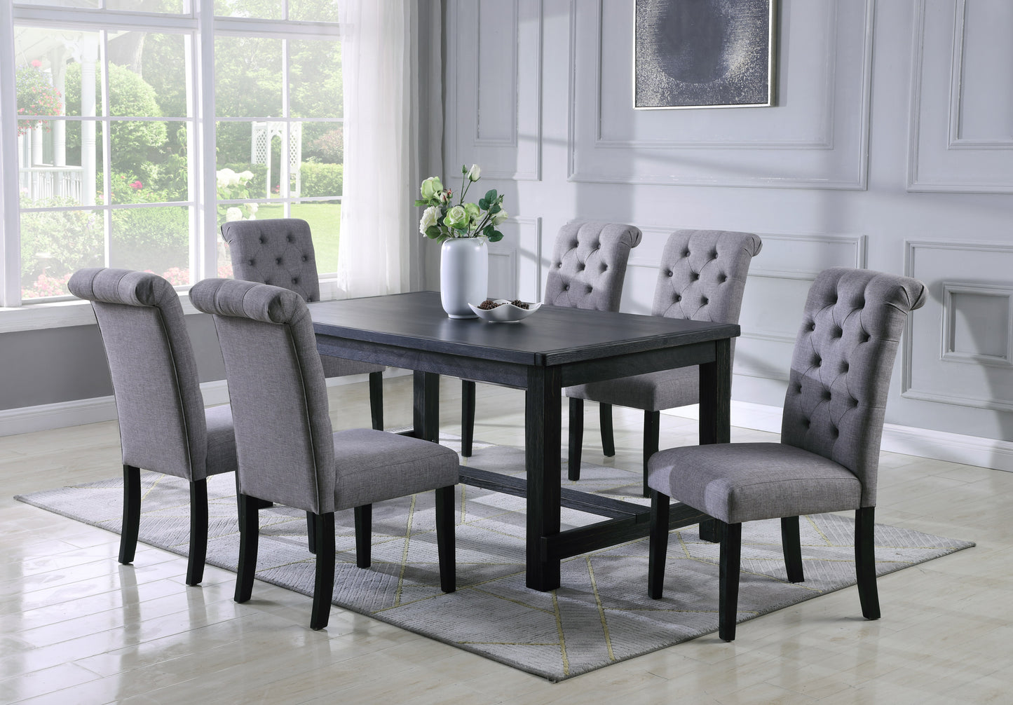 Roundhill Furniture Leviton 7-Piece Dining Set, 30’’Height Table with 6 Chairs