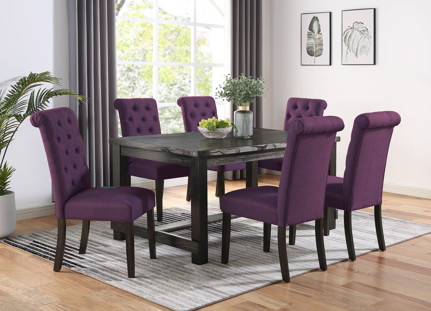 Roundhill Furniture Leviton 7-Piece Dining Set, 30’’Height Table with 6 Chairs