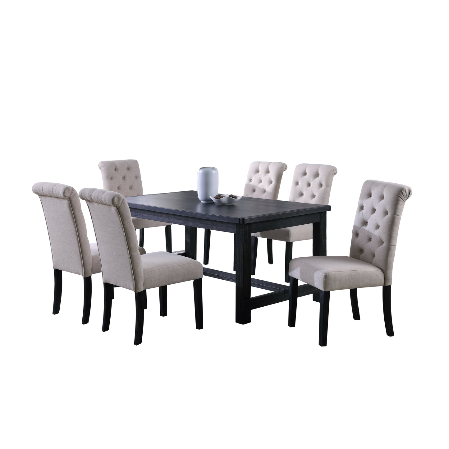 Roundhill Furniture Leviton 7-Piece Dining Set, 30’’Height Table with 6 Chairs
