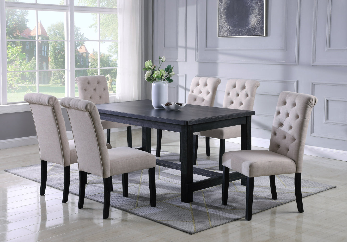 Roundhill Furniture Leviton Urban Style Dining Set: Table and 6 Chairs